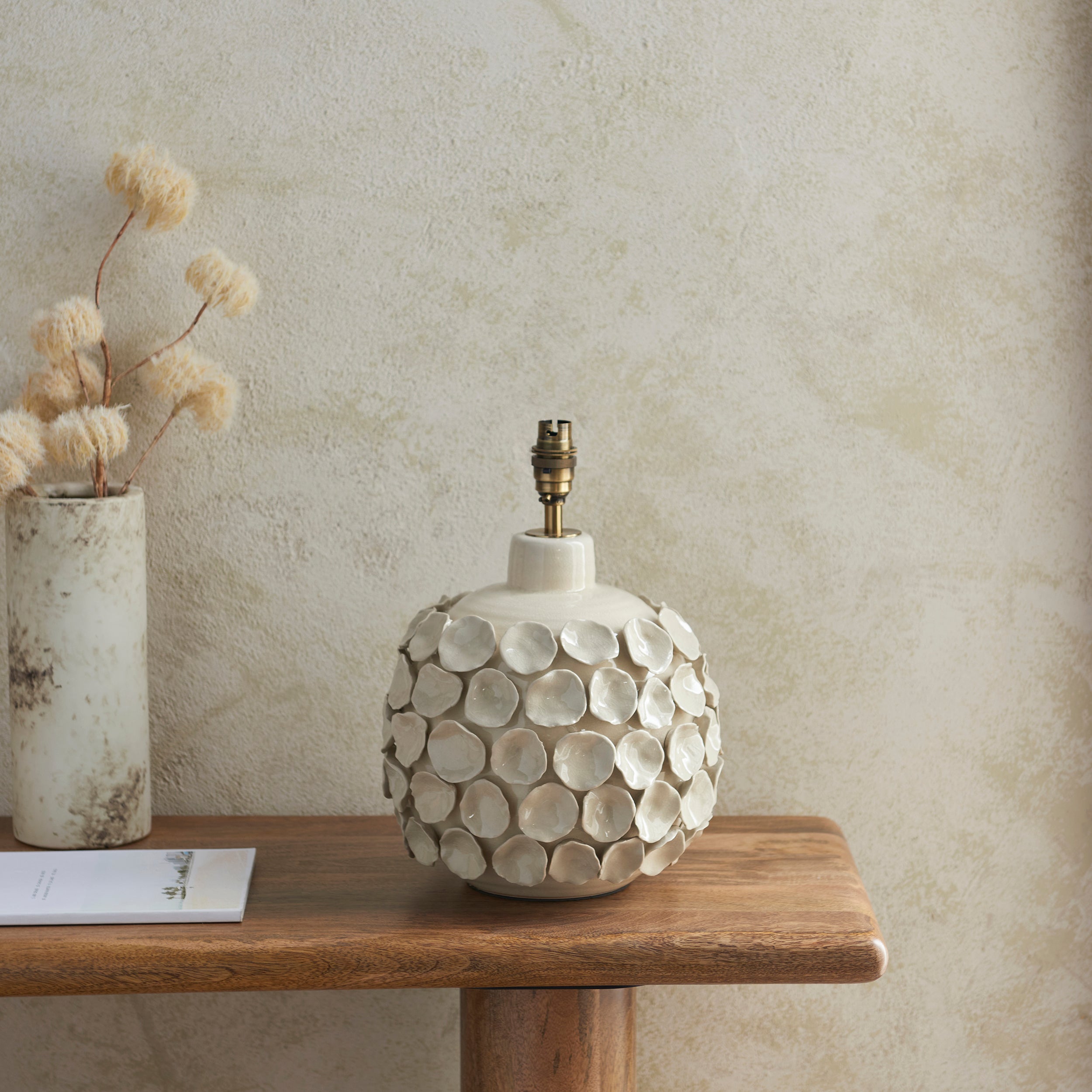 Endon Borello Table Lamp & Leaf 35cm Pearl Grey Shade