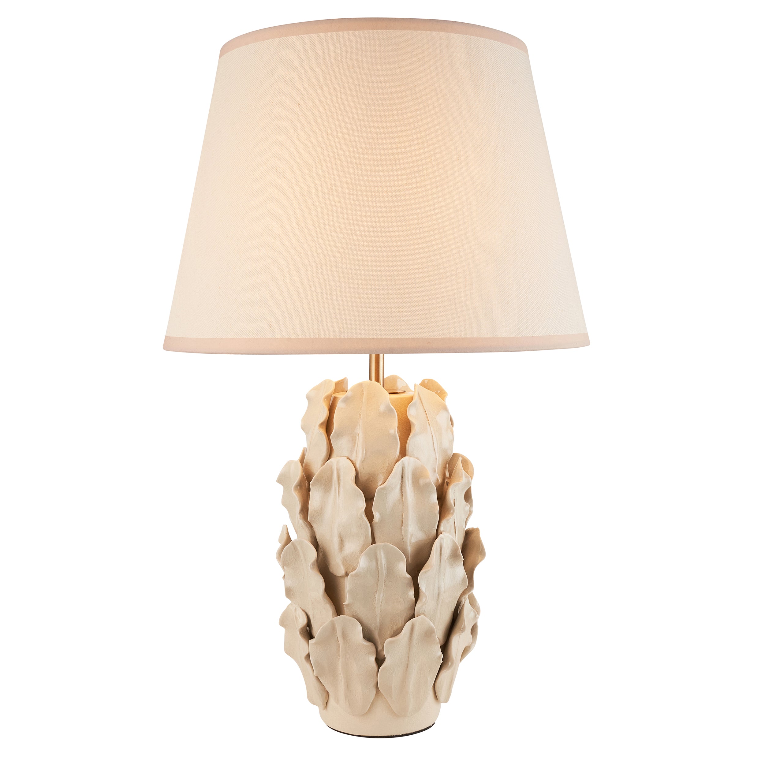Endon Layered Ivory Crackle Glaze Ceramic Leaf Table Lamp & Ivy 35cm Vintage White Shade