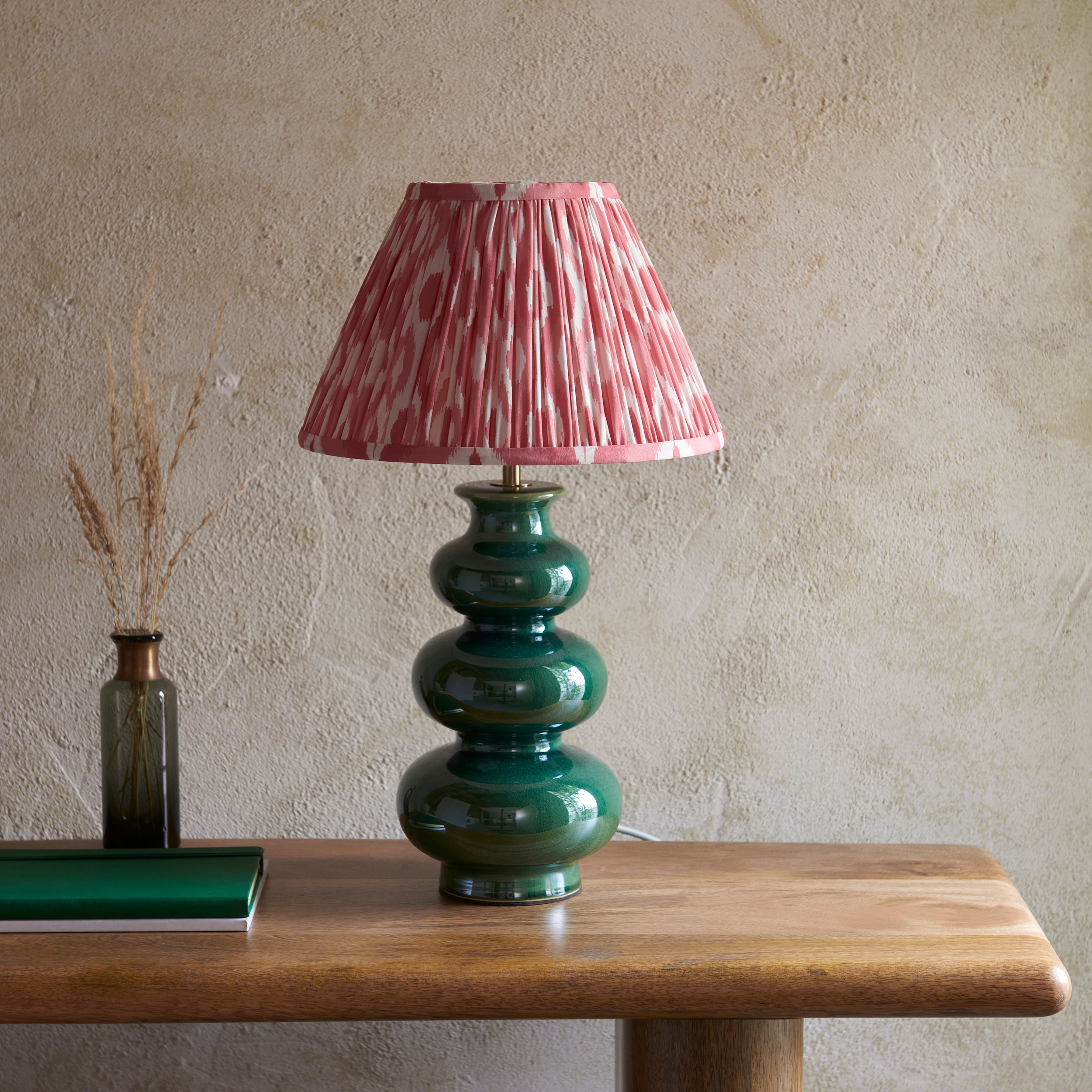 Endon Monroe Table Lamp & Ikat 30cm Coral Pink Shade