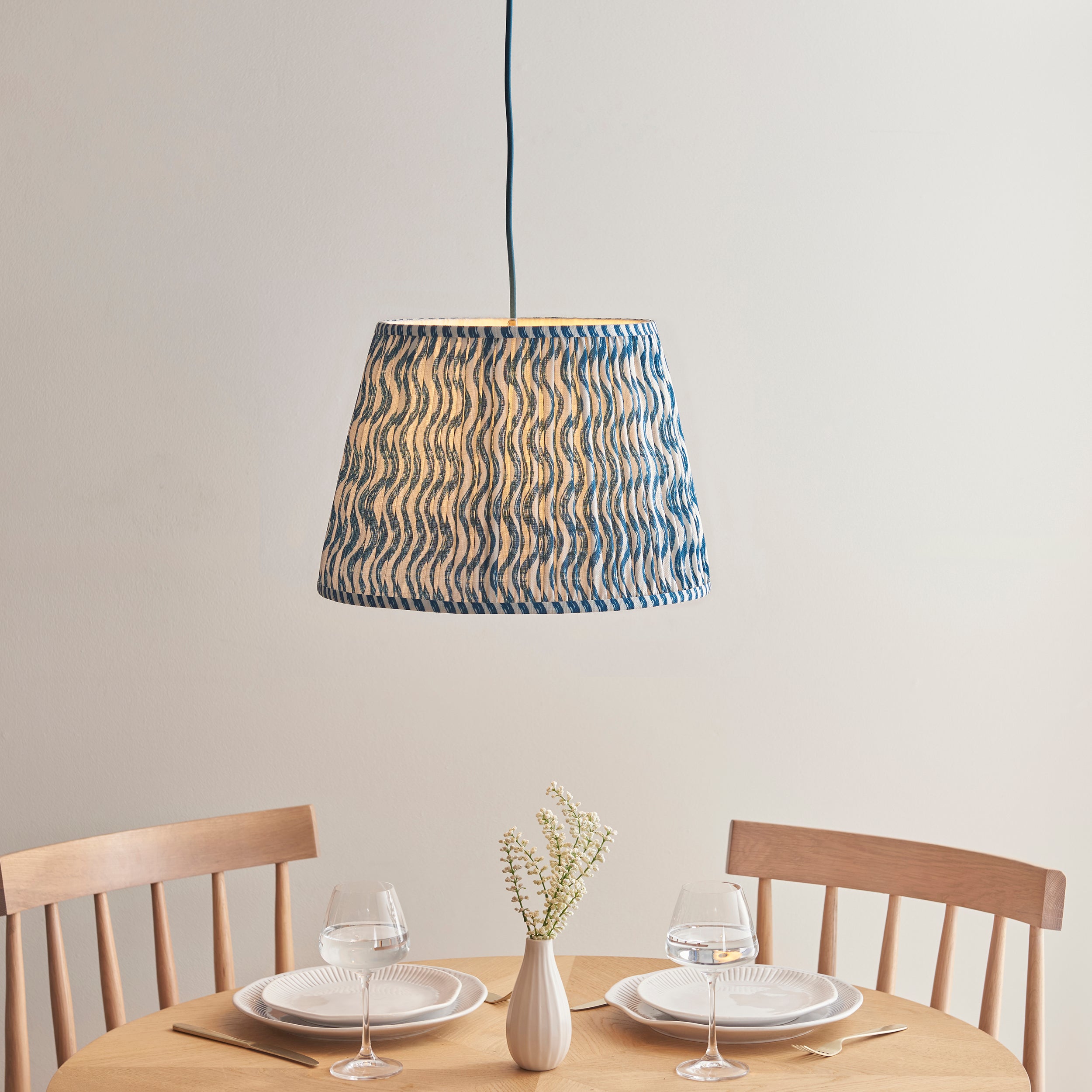 Endon Eltham Subtle Blue Braided Cable Pendant & Ripple 40cm Marlin Blue Shade