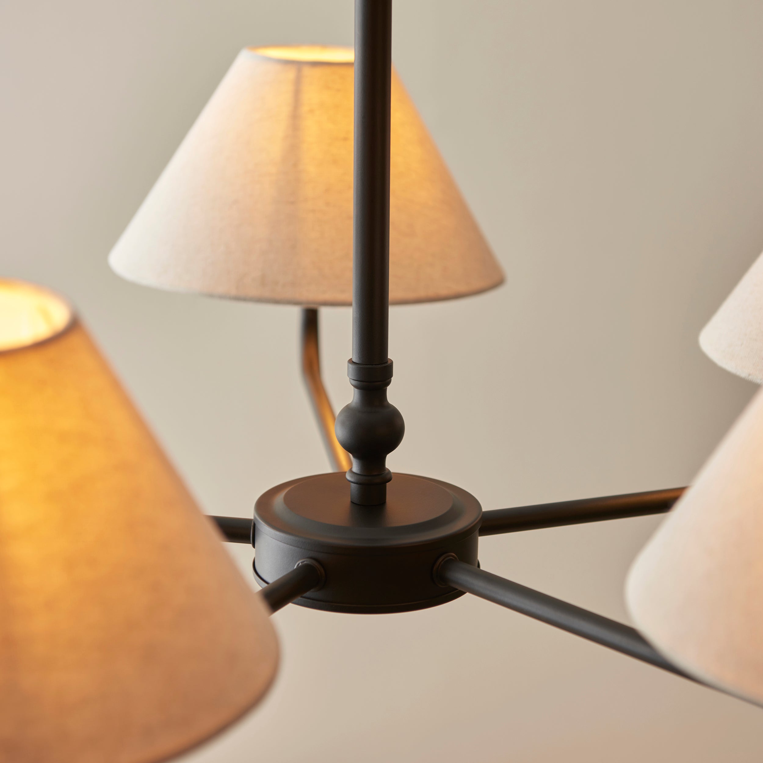 Endon Lille 5 Light Pendant - Matt Black & Natural Faux Linen