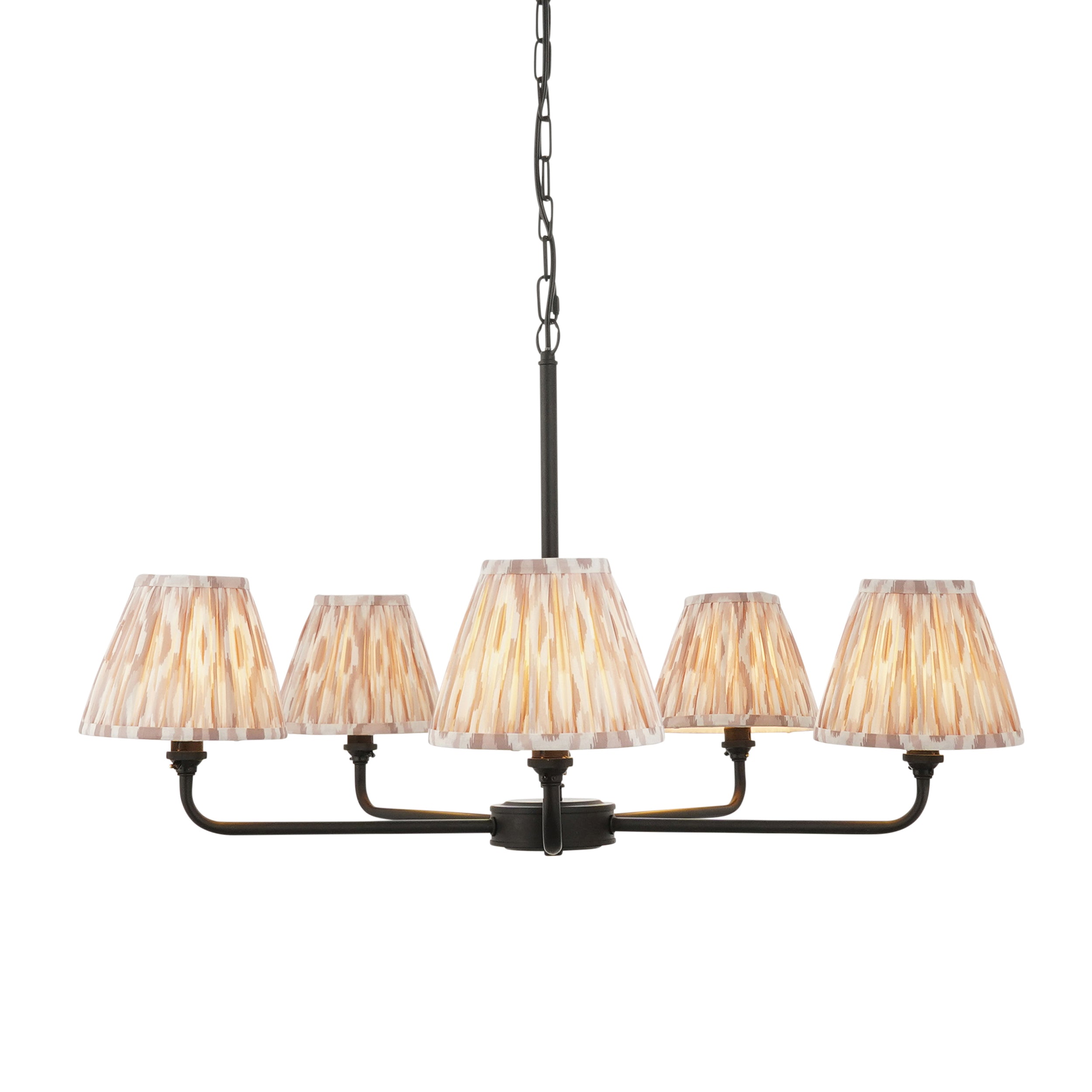 Endon Lille 5 Light Pendant - Matt Black & Natural Ikat 16cm Shades