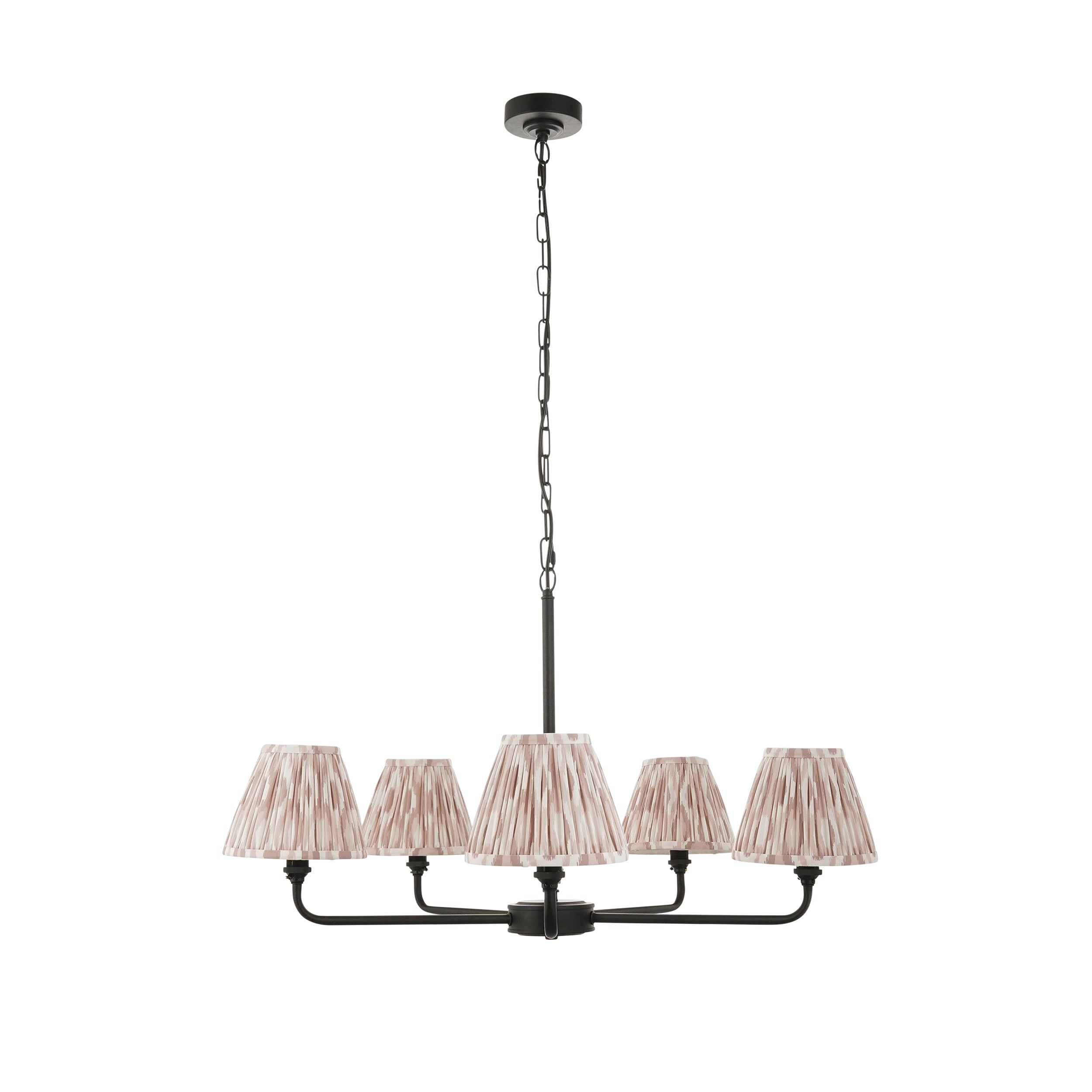 Endon Lille 5 Light Pendant - Matt Black & Natural Ikat 16cm Shades