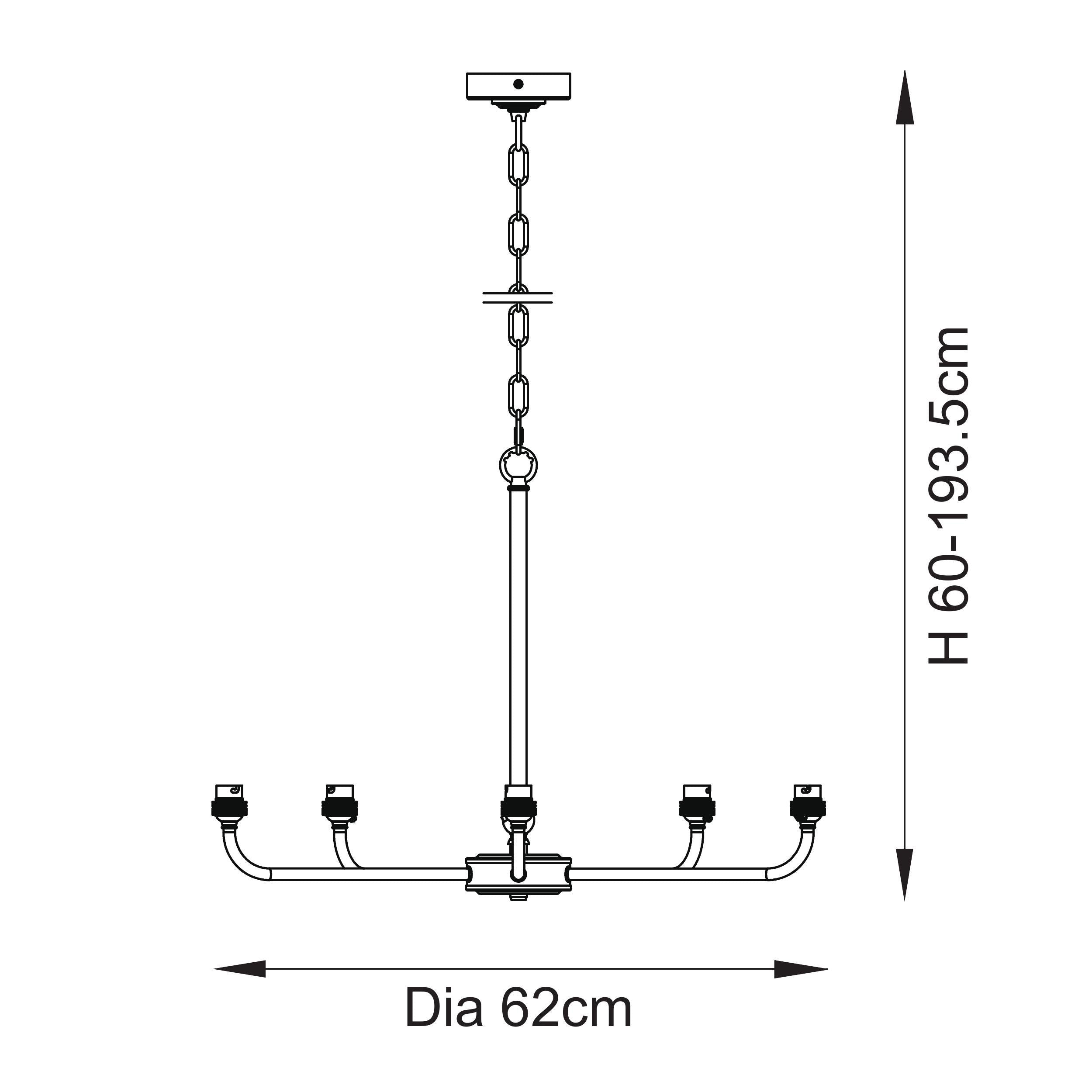 Endon Lille 5 Light Pendant - Matt Black & Natural Ikat 16cm Shades