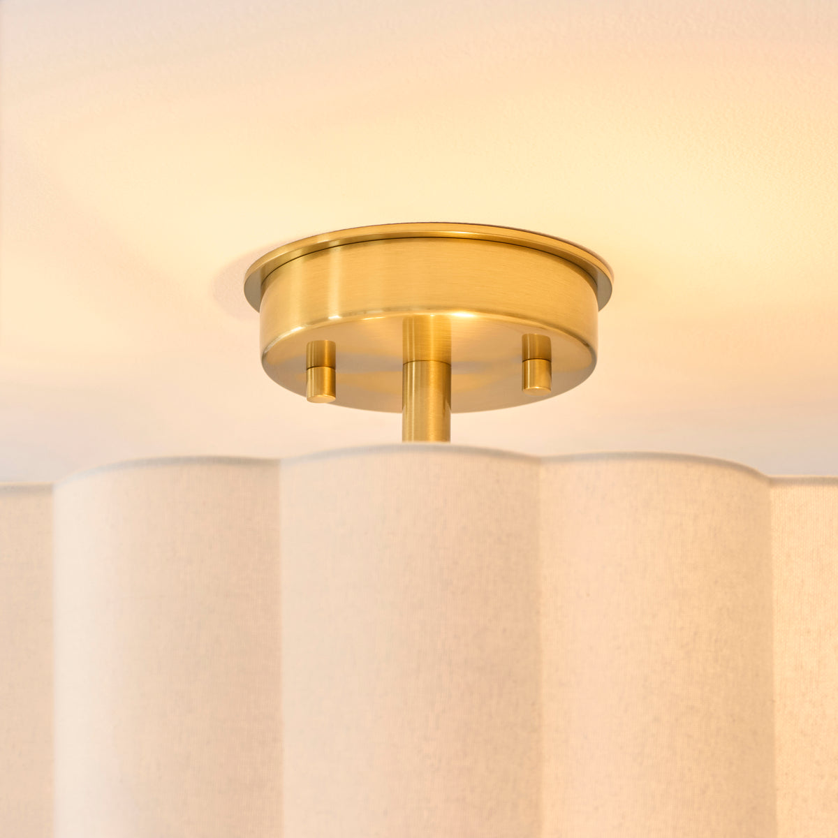 Endon Serene 2 Light Flush - Brushed Aged Brass Plate & Vintage White Cotton