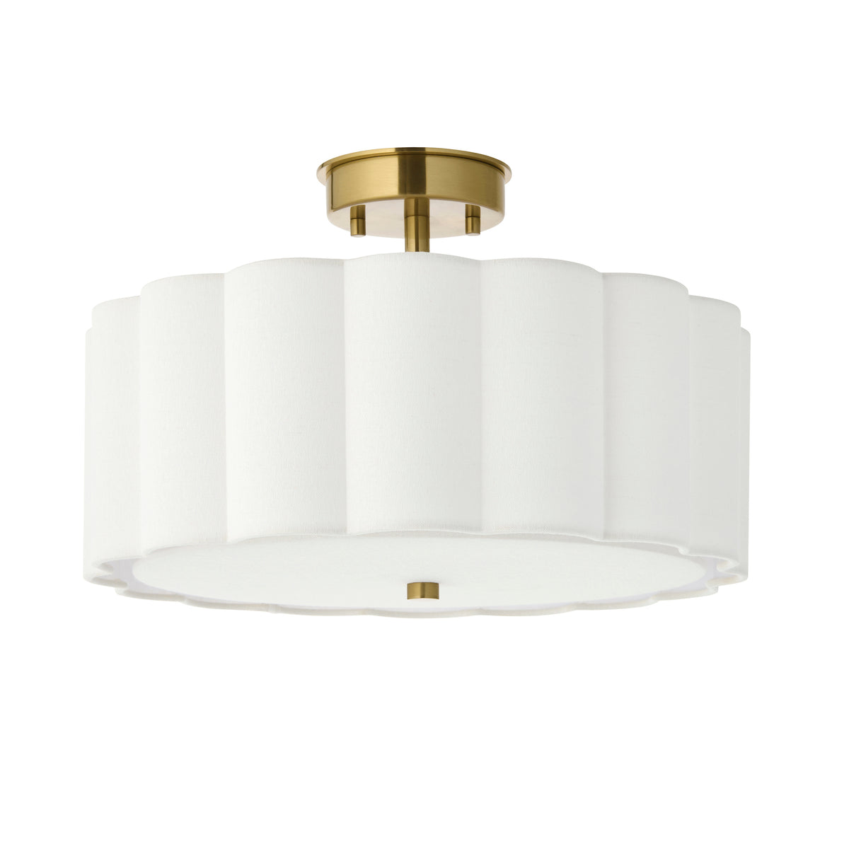 Endon Serene 2 Light Flush - Brushed Aged Brass Plate & Vintage White Cotton