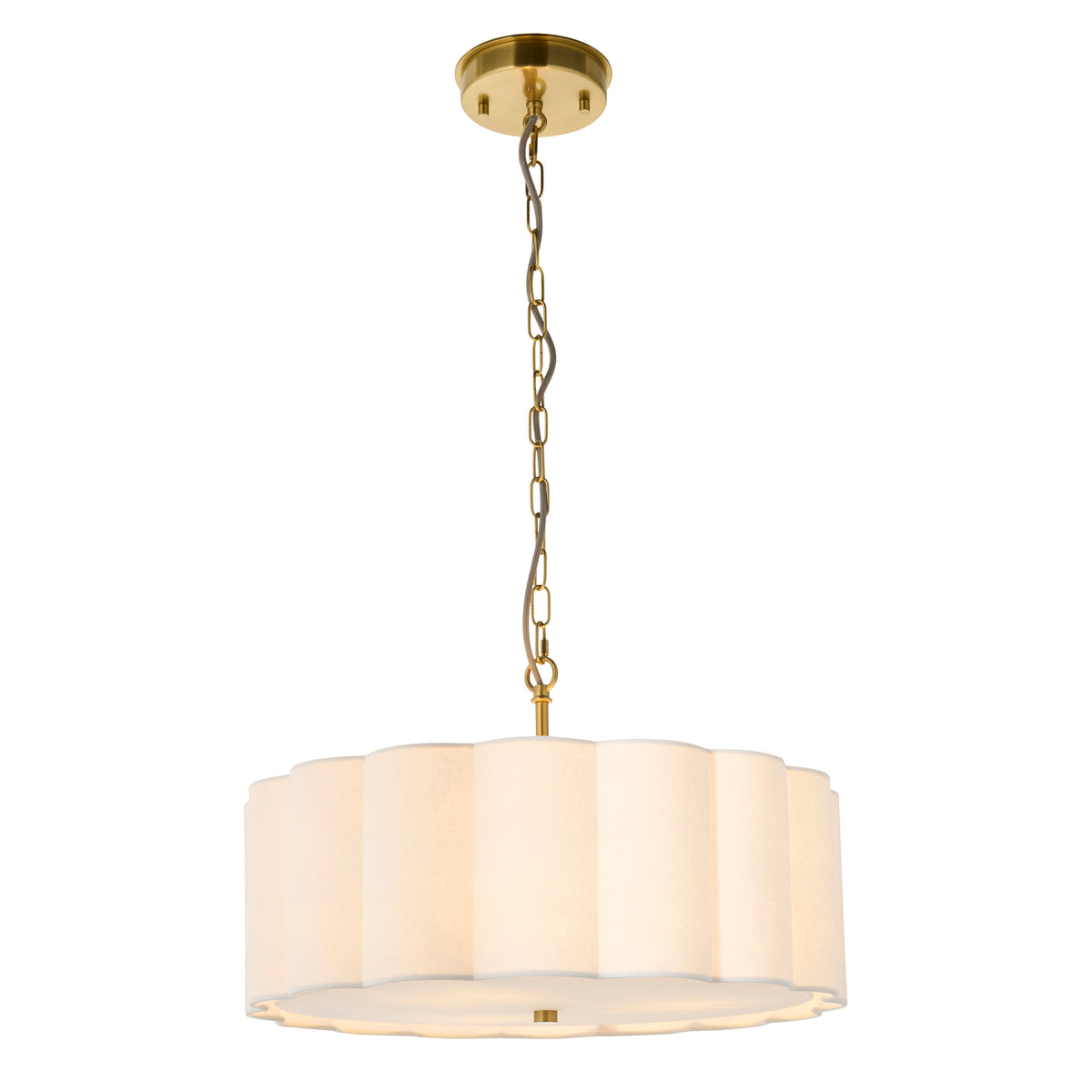 Endon Serene 3 Light Pendant - Brushed Aged Brass Plate & Vintage White Cotton