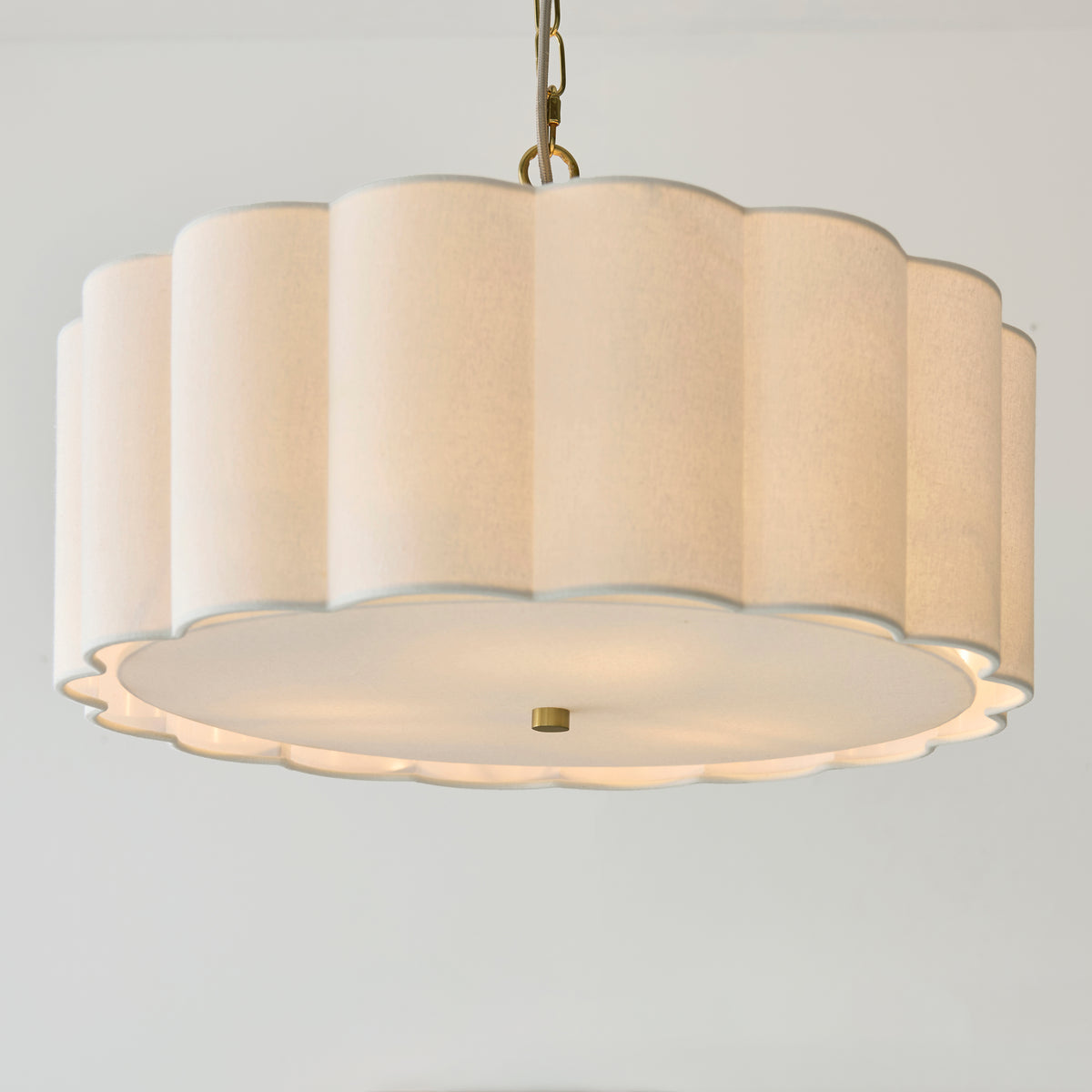 Endon Serene 3 Light Pendant - Brushed Aged Brass Plate & Vintage White Cotton