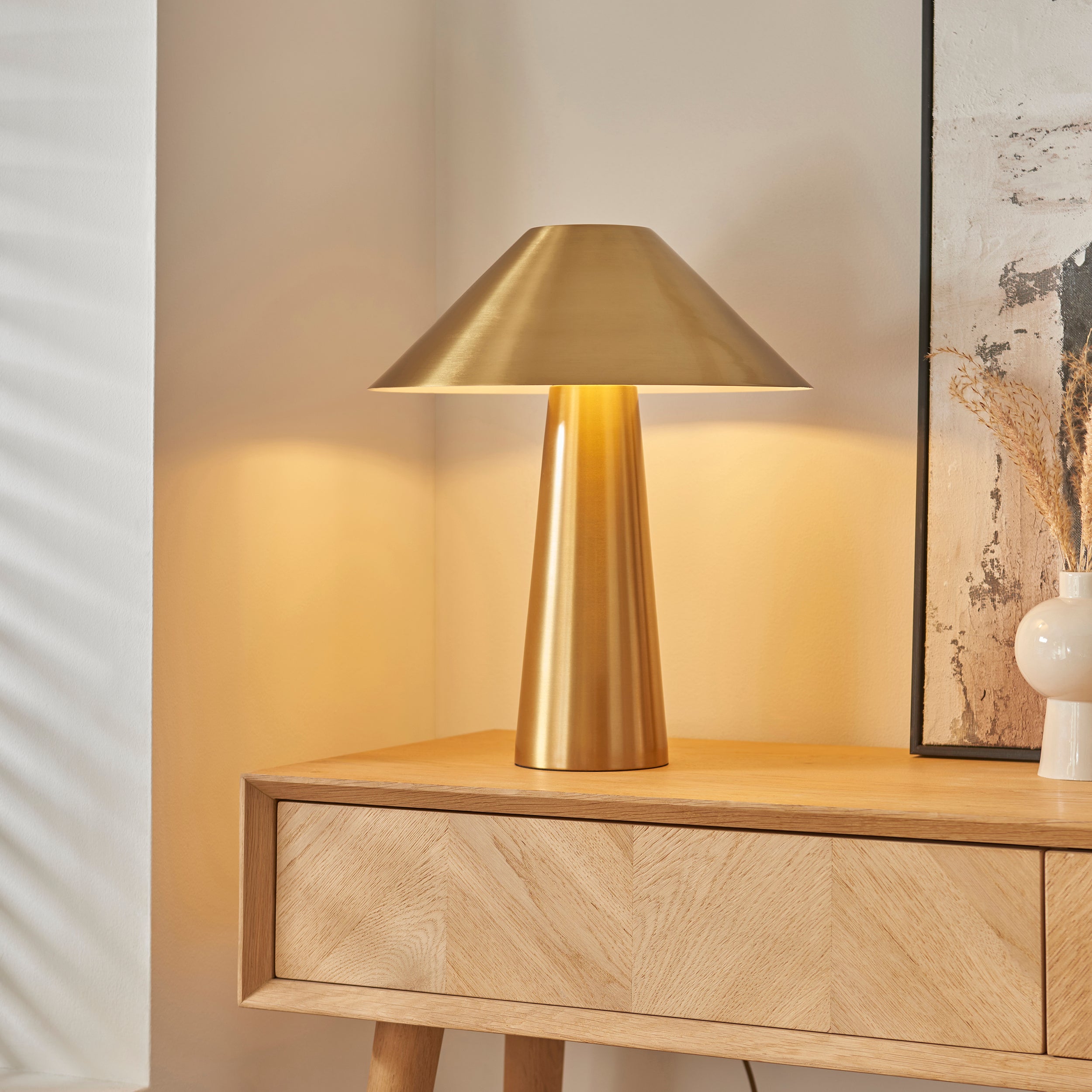 Endon Isak Table Lamp - Brushed Aged Brass Plate