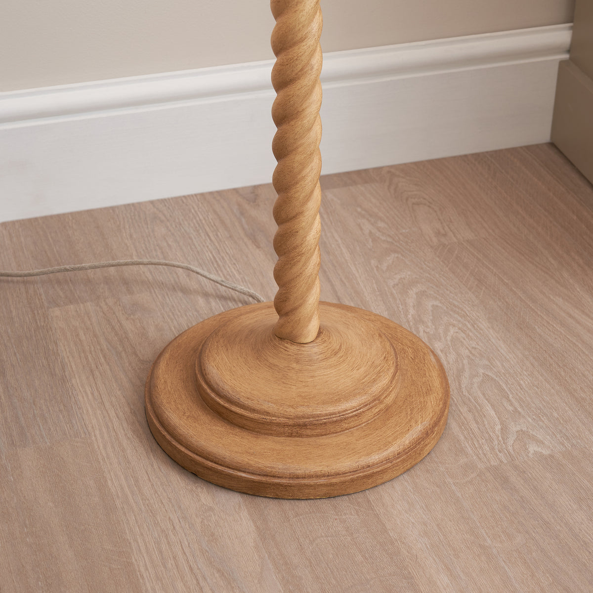 Endon Twist Floor Base - Oak Effect Resin & Antique Brass Plate