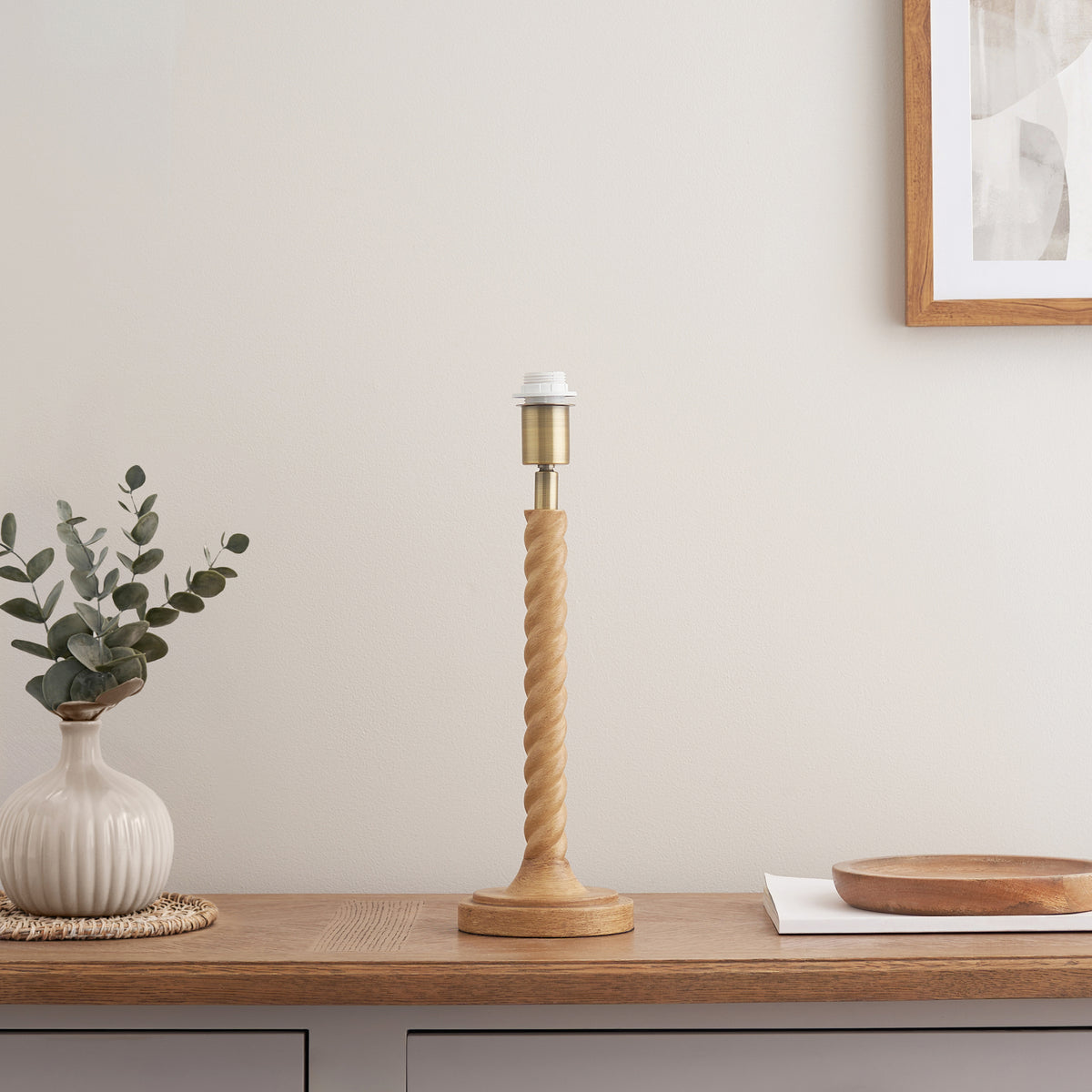 Endon Twist Table Base - Oak Effect Resin & Antique Brass Plate