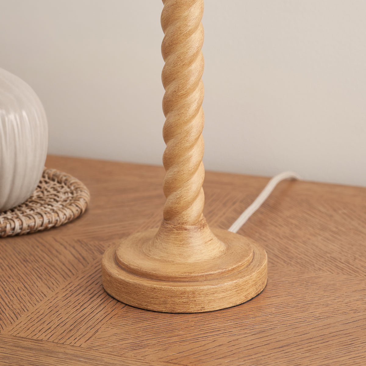 Endon Twist Table Base - Oak Effect Resin & Antique Brass Plate