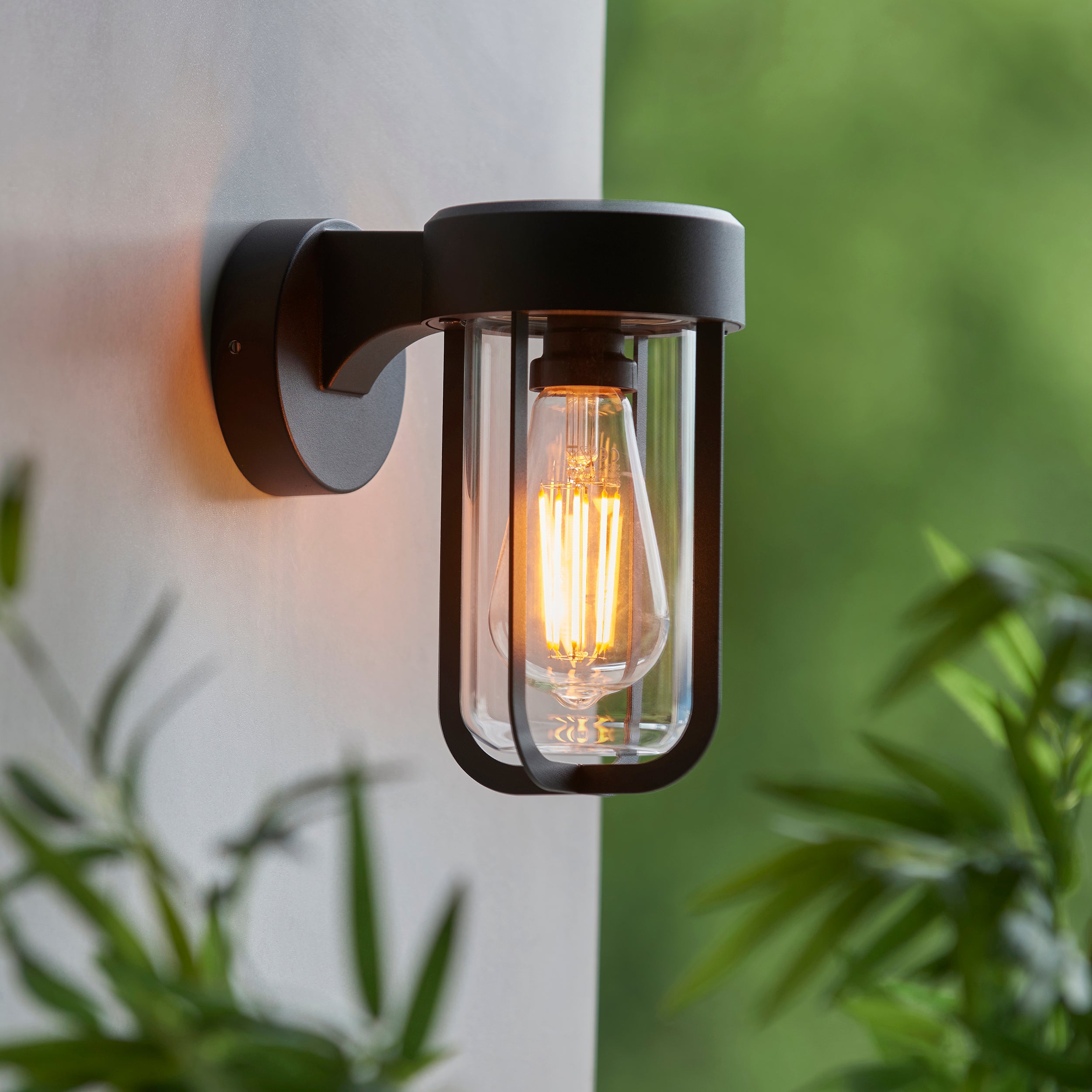 Endon Lucca Wall Light - Textured Black & Clear Glass