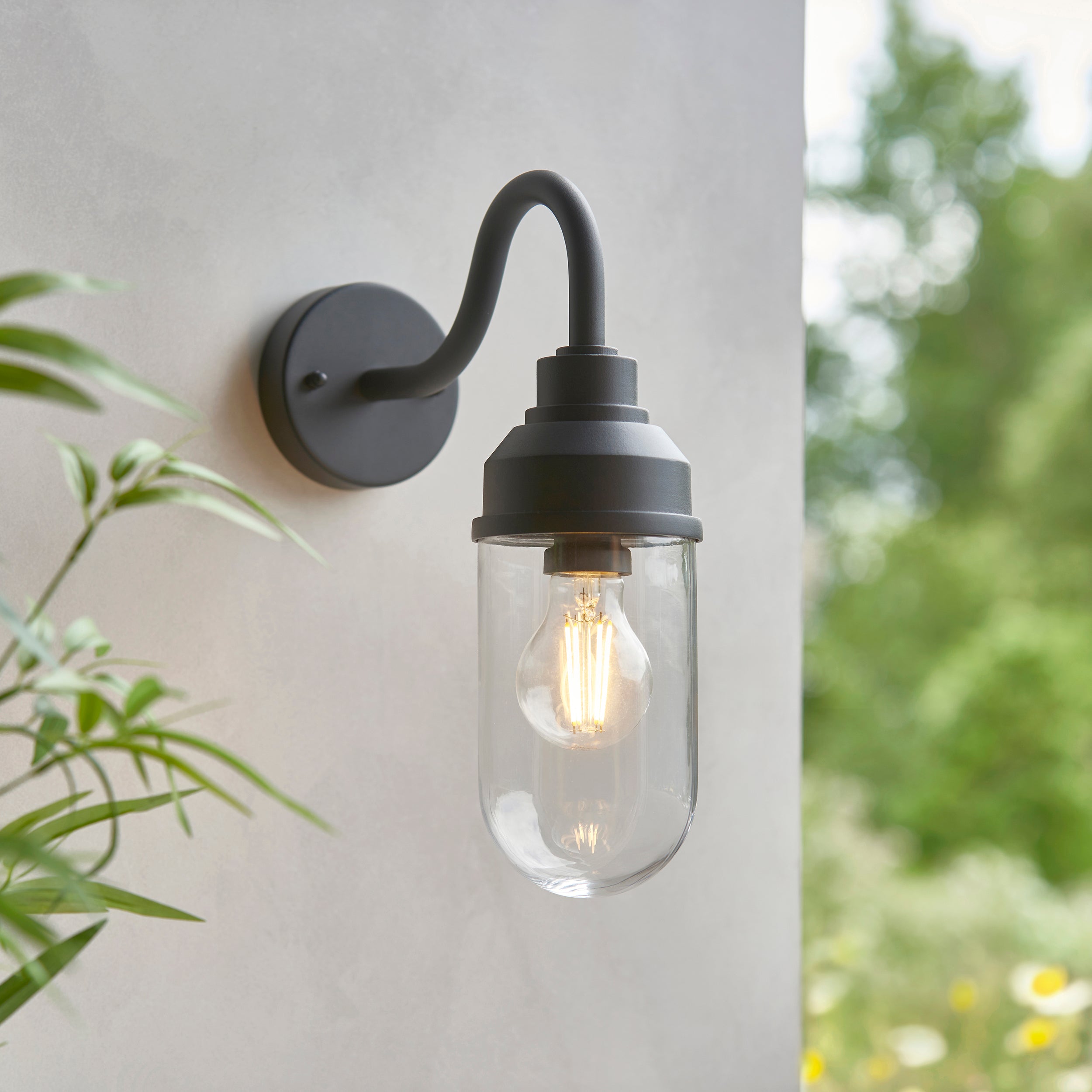 Endon Truro Wall Light - Textured Black & Clear Glass