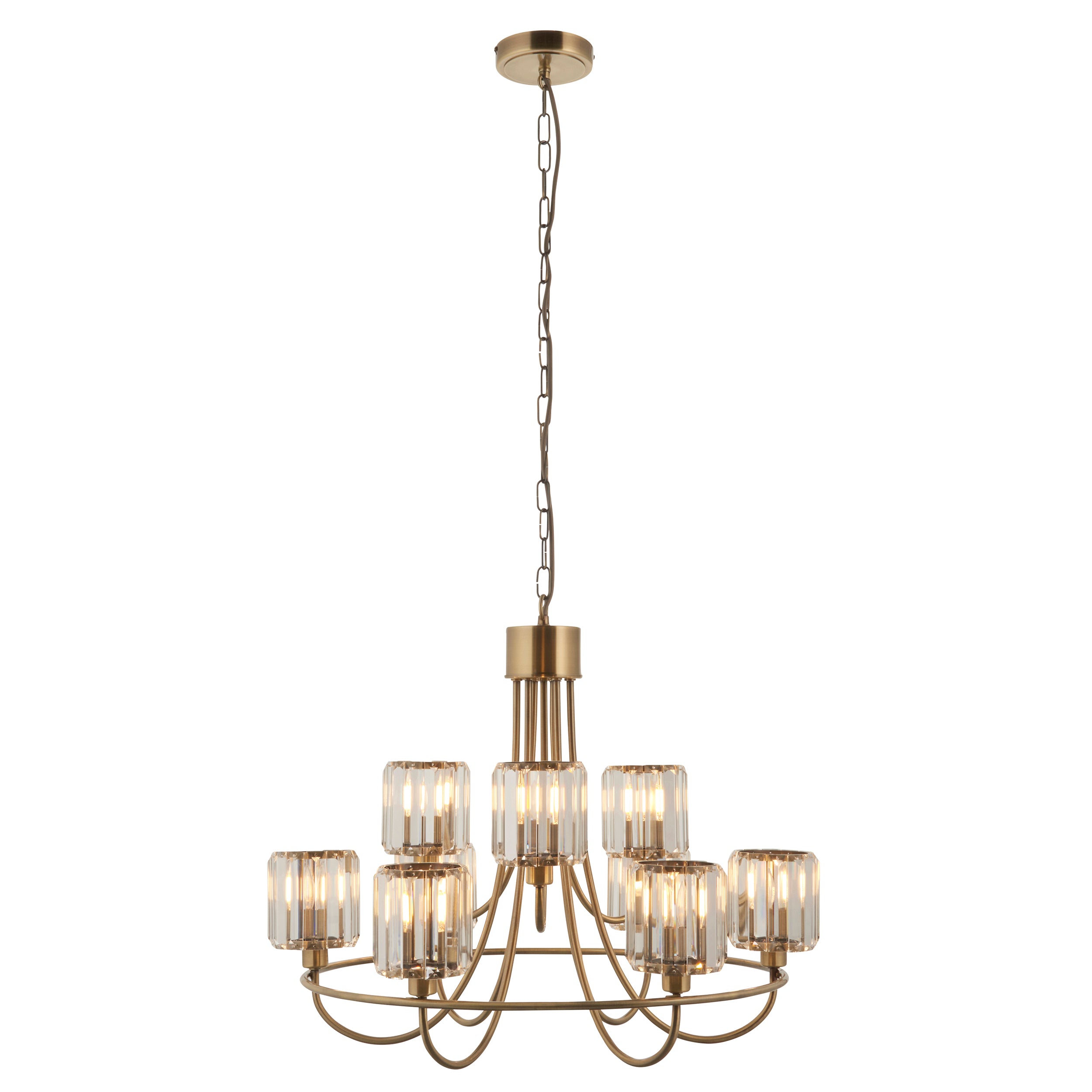 Endon Berenice 9 Light Tiered Pendant - Antique Brass Plate & Clear Glass