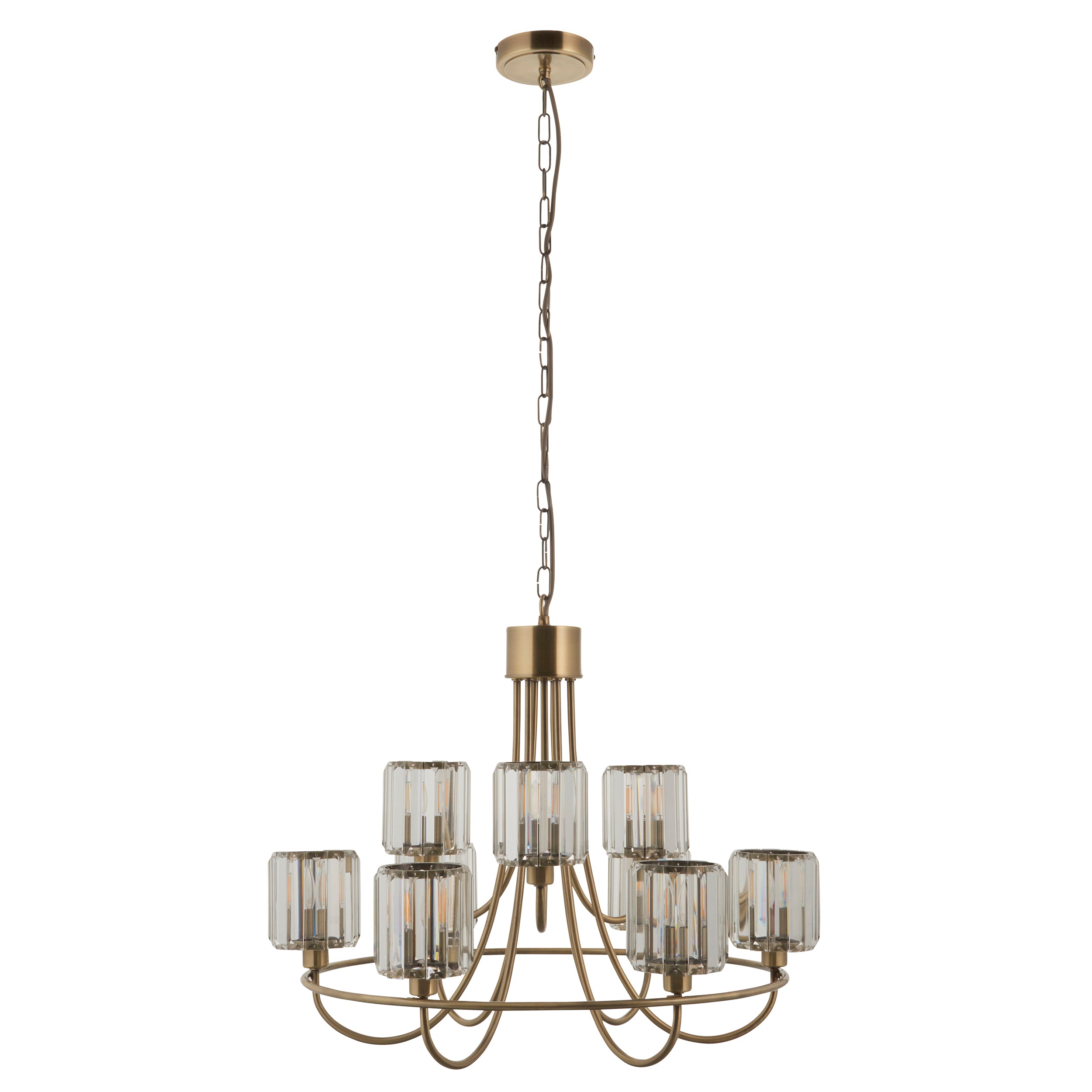 Endon Berenice 9 Light Tiered Pendant - Antique Brass Plate & Clear Glass