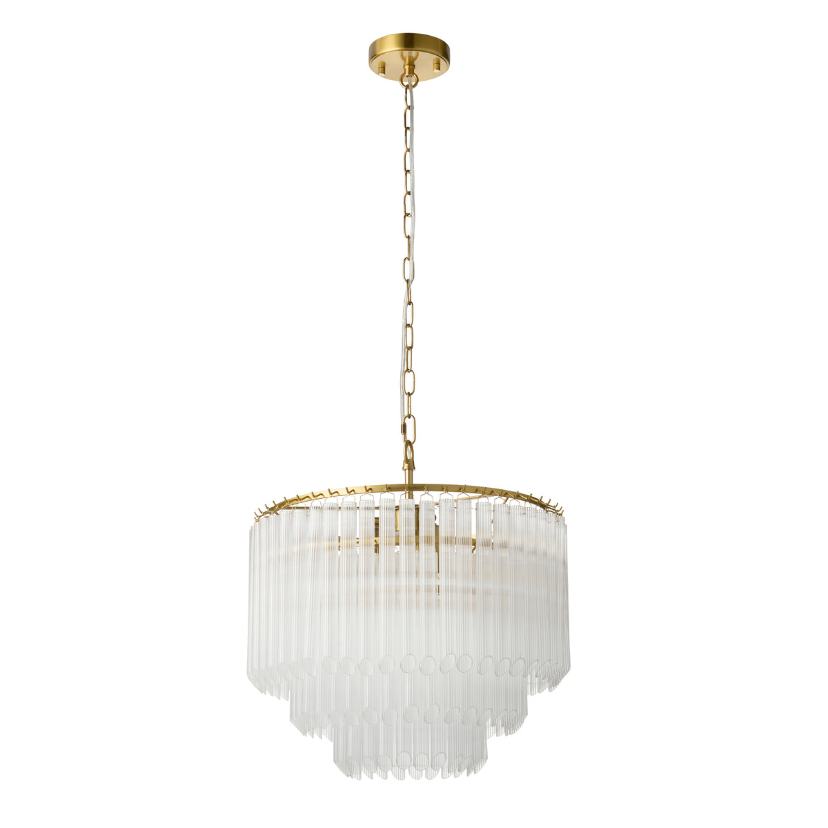 Endon Montpellier 3 Light Pendant - Brushed Aged Brass Plate & Clear Ribbed Glass