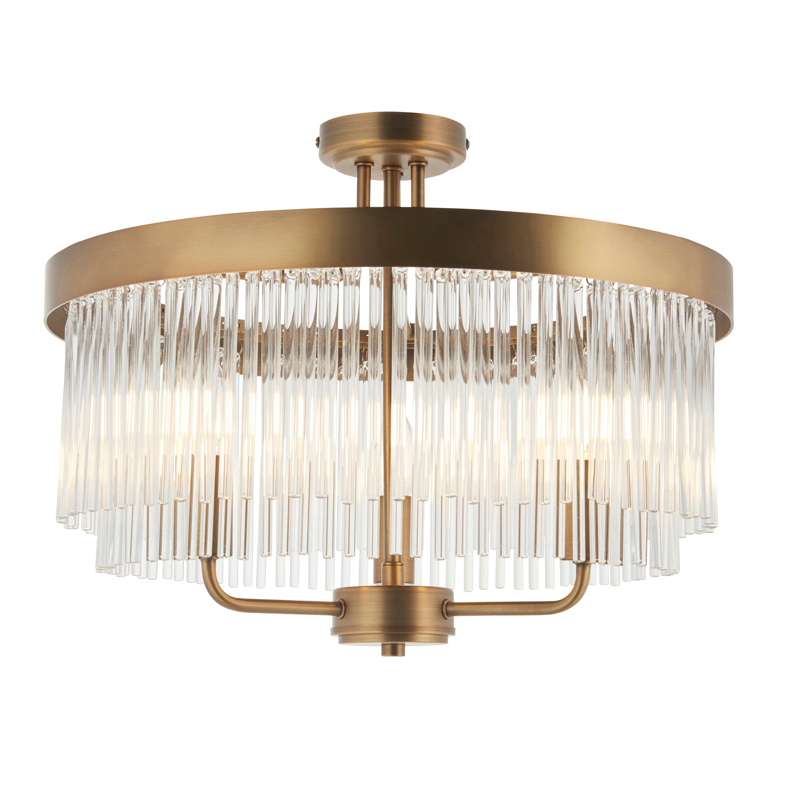 Endon Clermont 3 Light Semi Flush - Warm Antique Brass Plate & Clear Glass