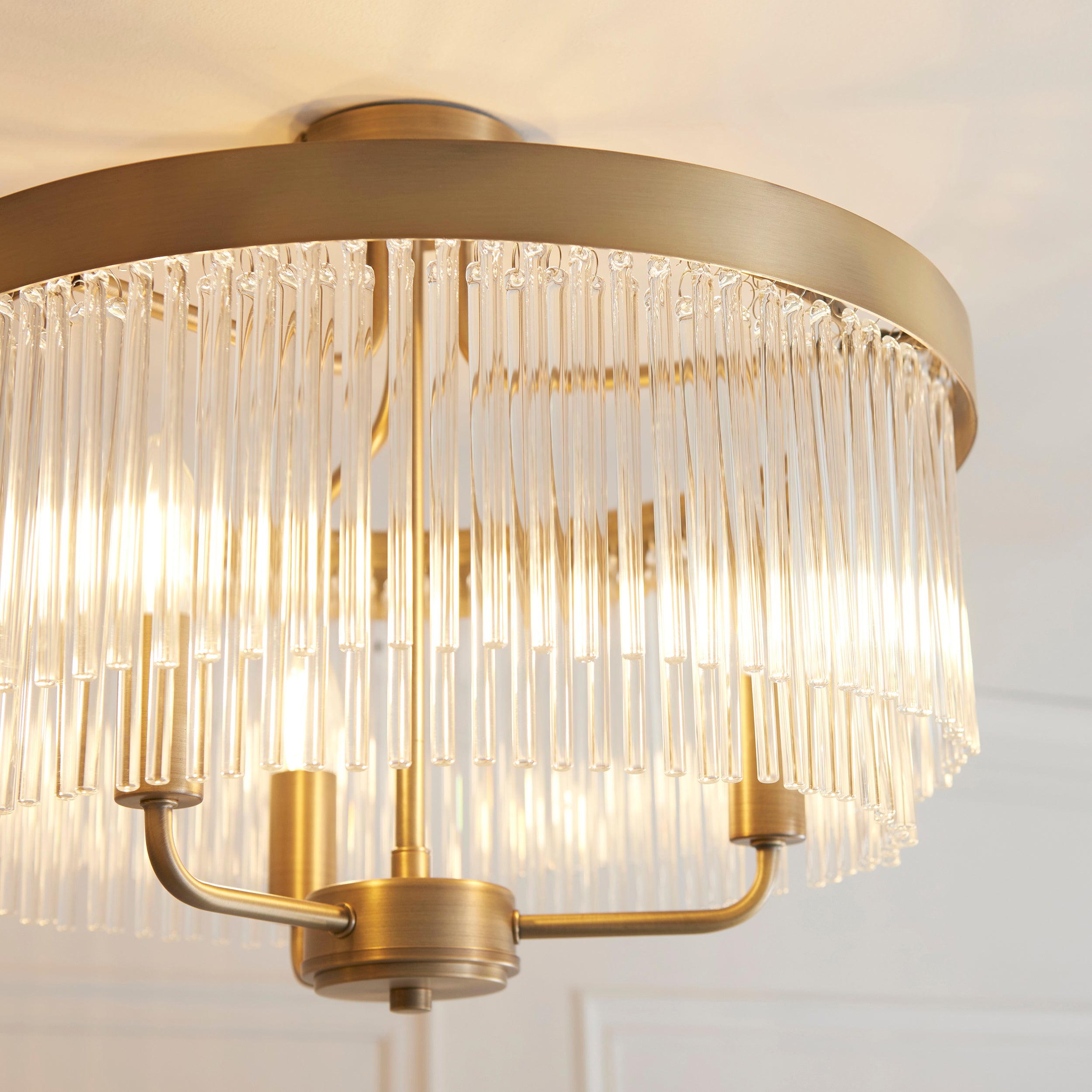 Endon Clermont 3 Light Semi Flush - Warm Antique Brass Plate & Clear Glass