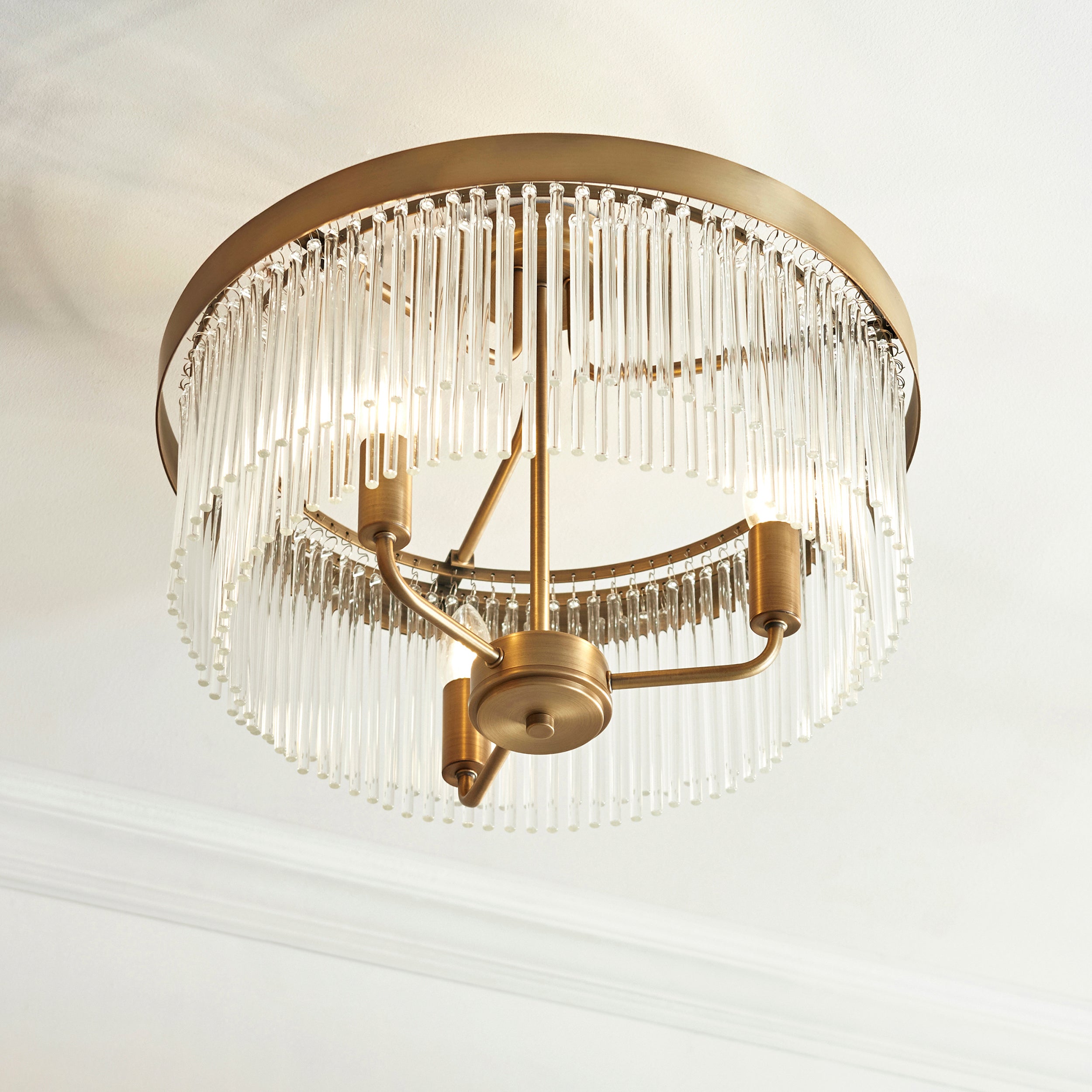 Endon Clermont 3 Light Semi Flush - Warm Antique Brass Plate & Clear Glass