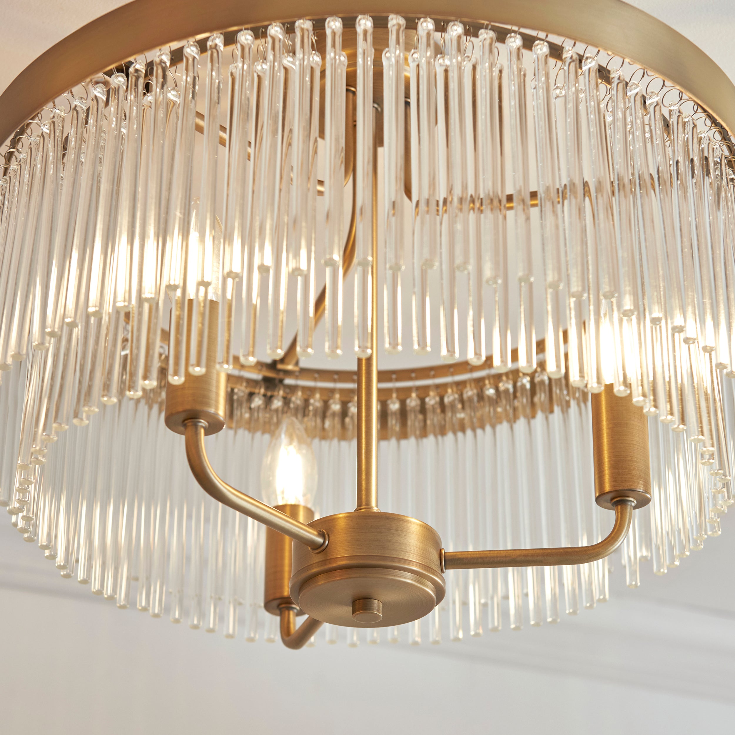 Endon Clermont 3 Light Semi Flush - Warm Antique Brass Plate & Clear Glass