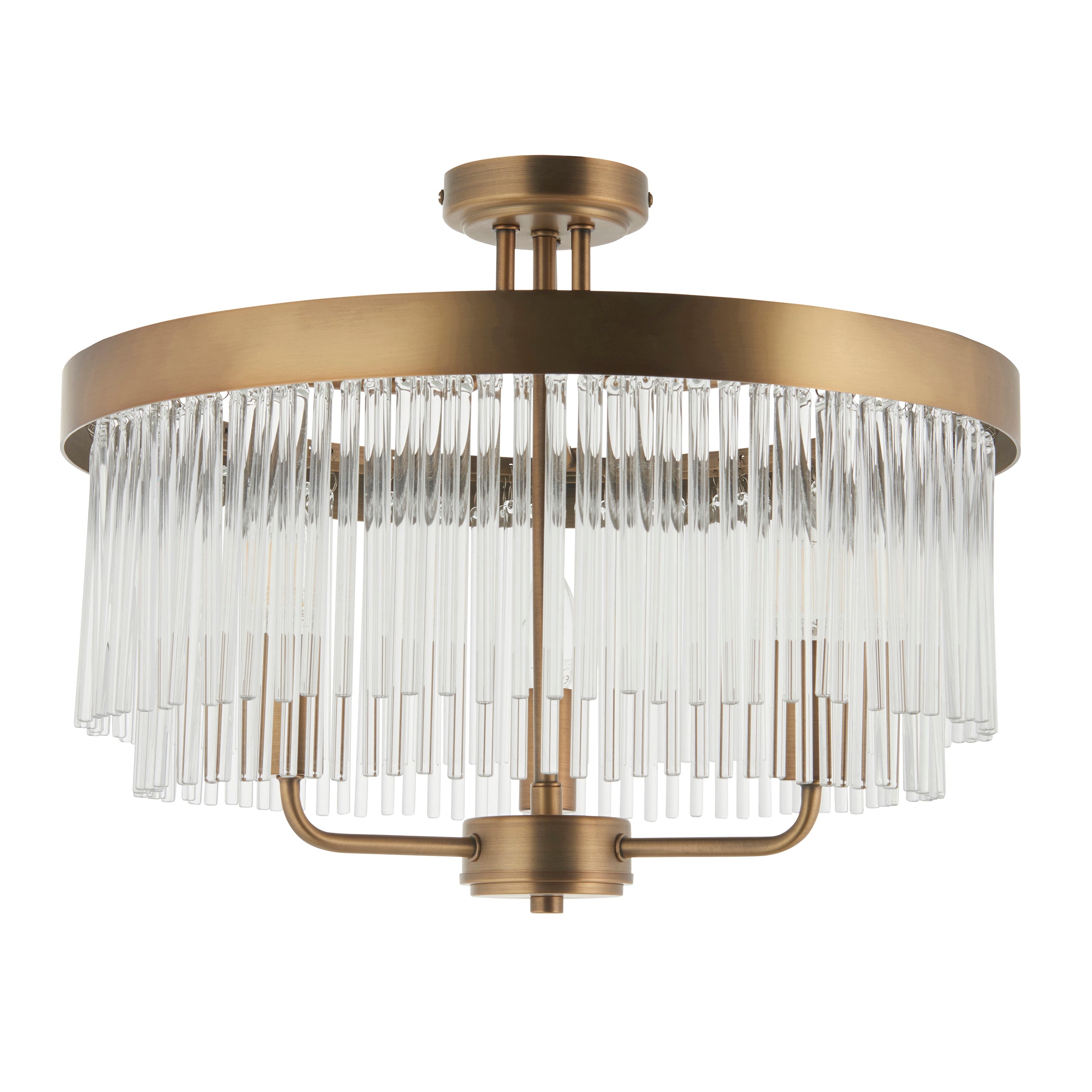 Endon Clermont 3 Light Semi Flush - Warm Antique Brass Plate & Clear Glass