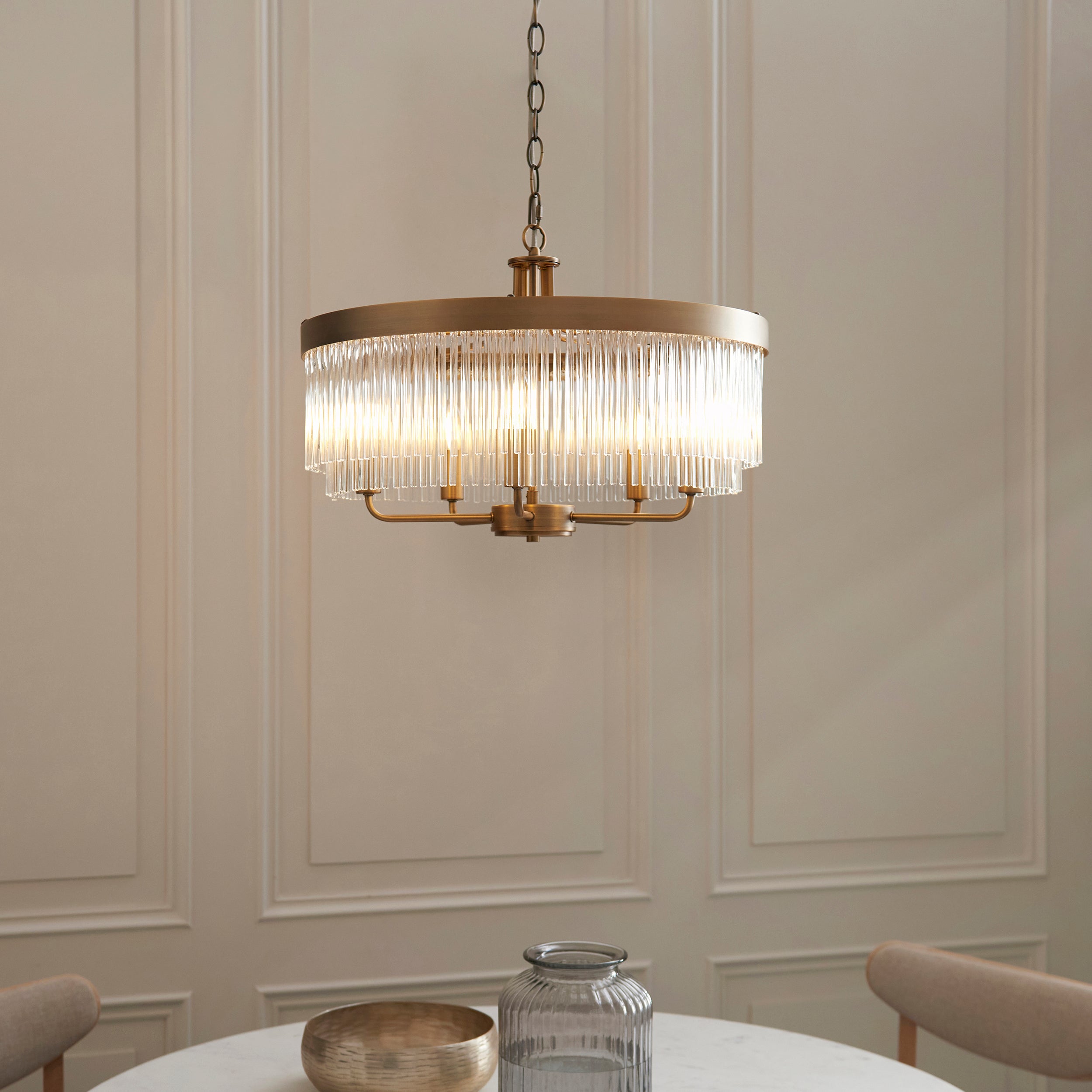 Endon Clermont 5 Light Pendant  - Warm Antique Brass Plate & Clear Glass