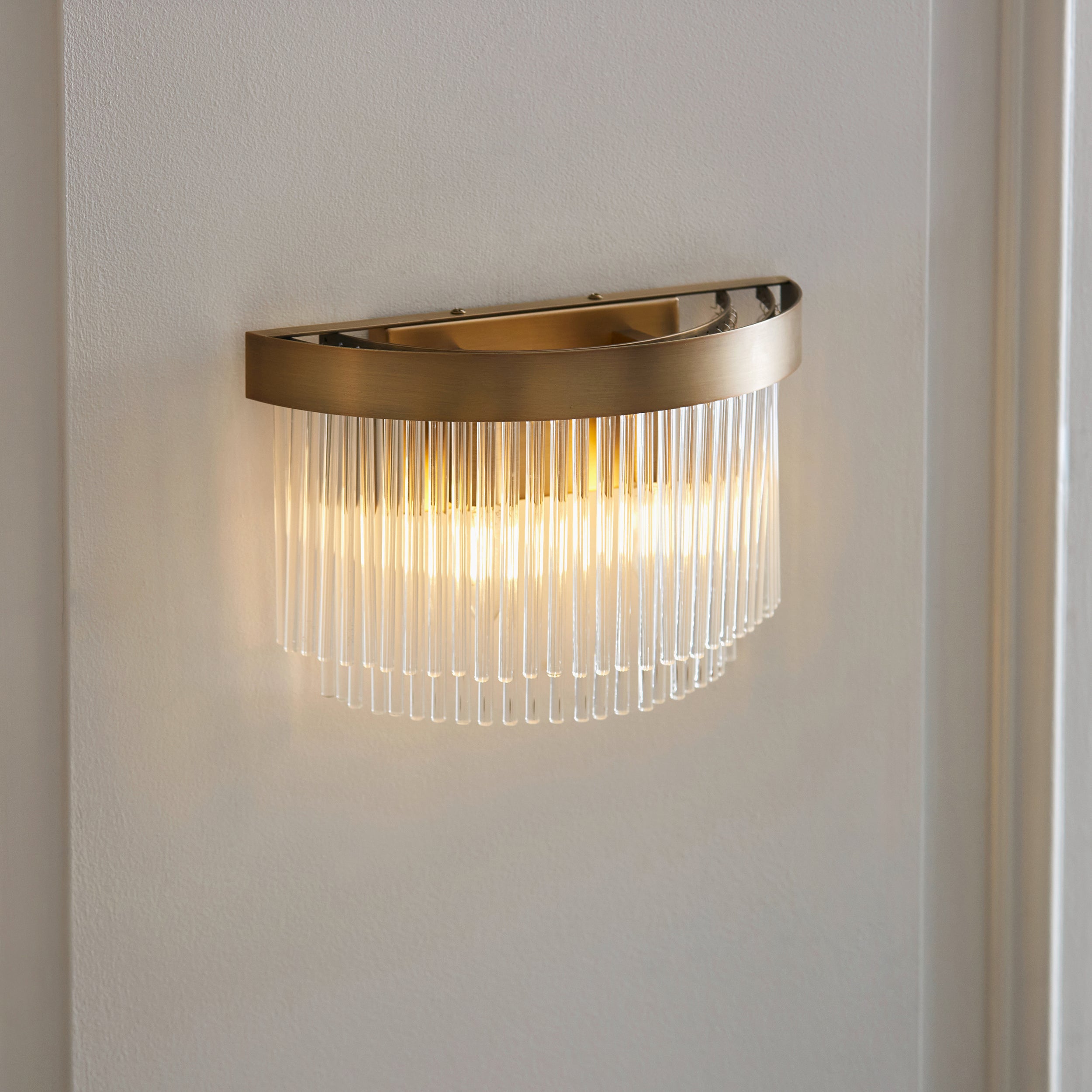 Endon Clermont 2 Light Wall Light - Warm Antique Brass Plate & Clear Glass
