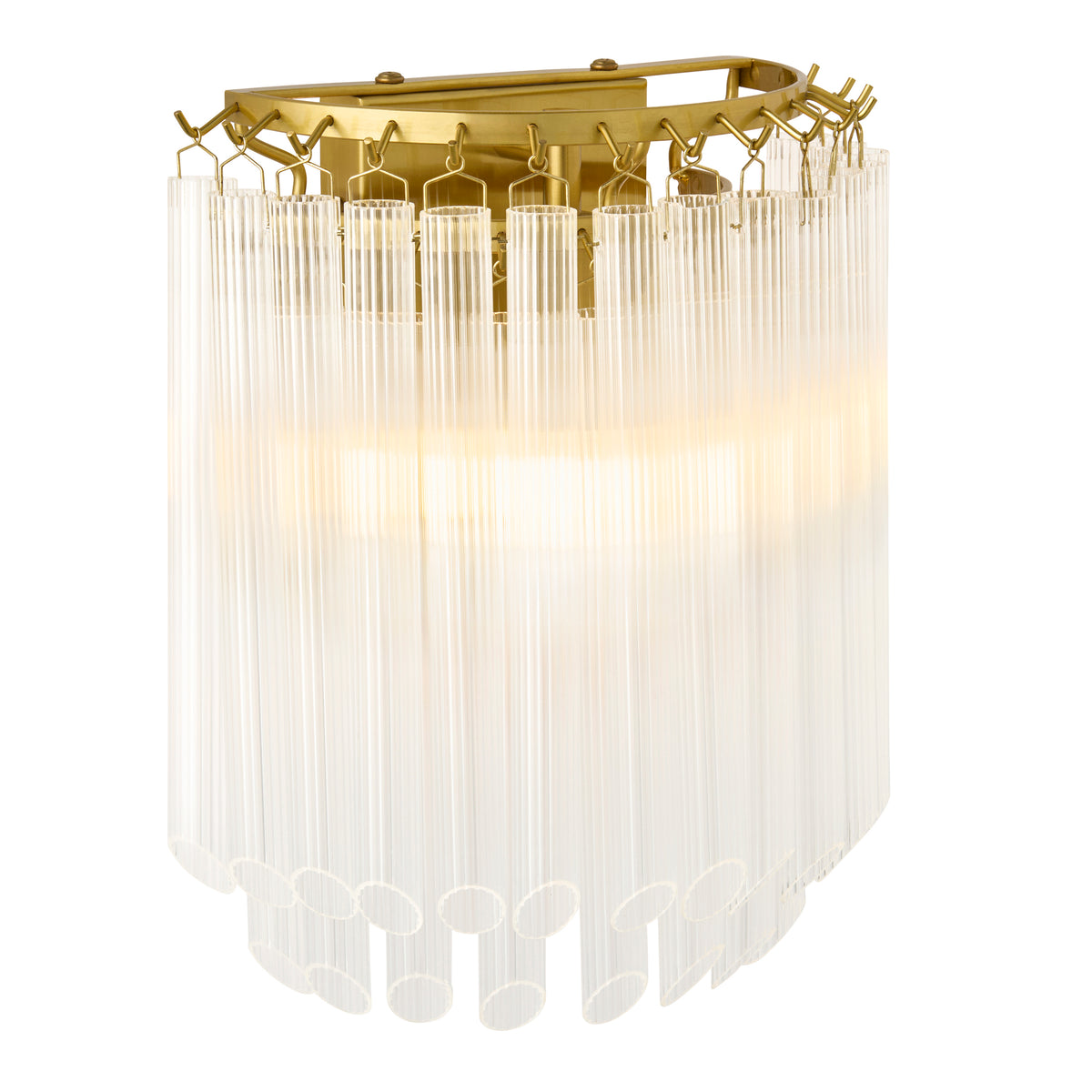 Endon Montpellier Wall Light - Brushed Aged Brass Plate & Clear Ribbed Glass