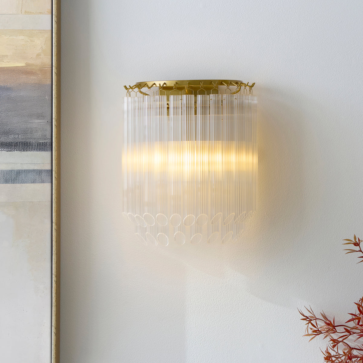 Endon Montpellier Wall Light - Brushed Aged Brass Plate & Clear Ribbed Glass