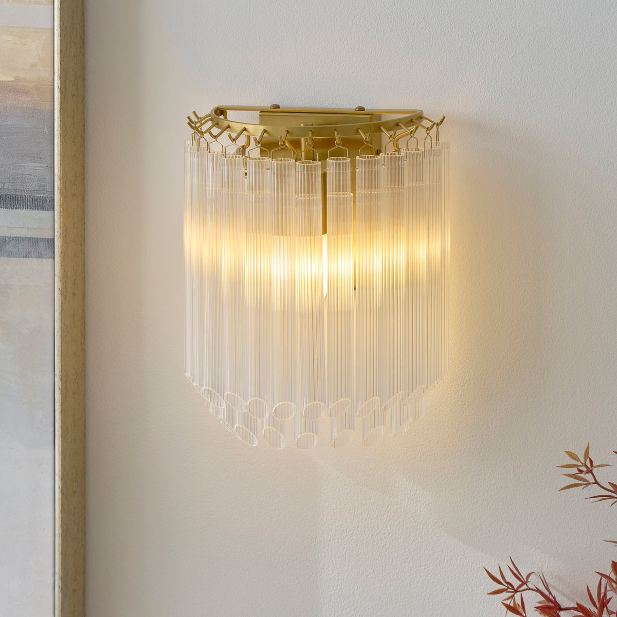 Endon Montpellier Wall Light - Brushed Aged Brass Plate & Clear Ribbed Glass