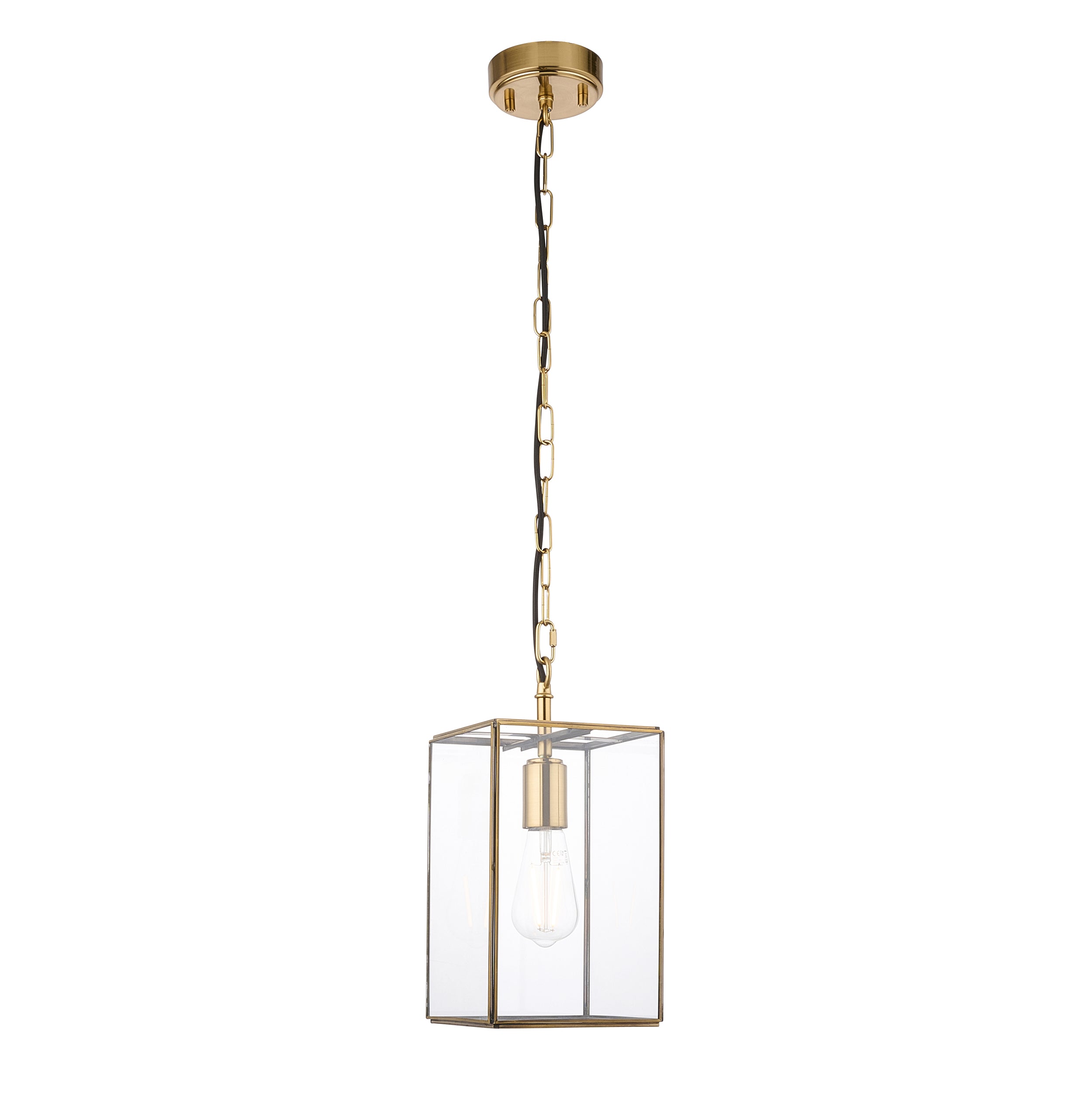 Endon Hammond Single Light Pendant - Antique Solid Brass, Brushed Aged Brass Plate & Clear Glass