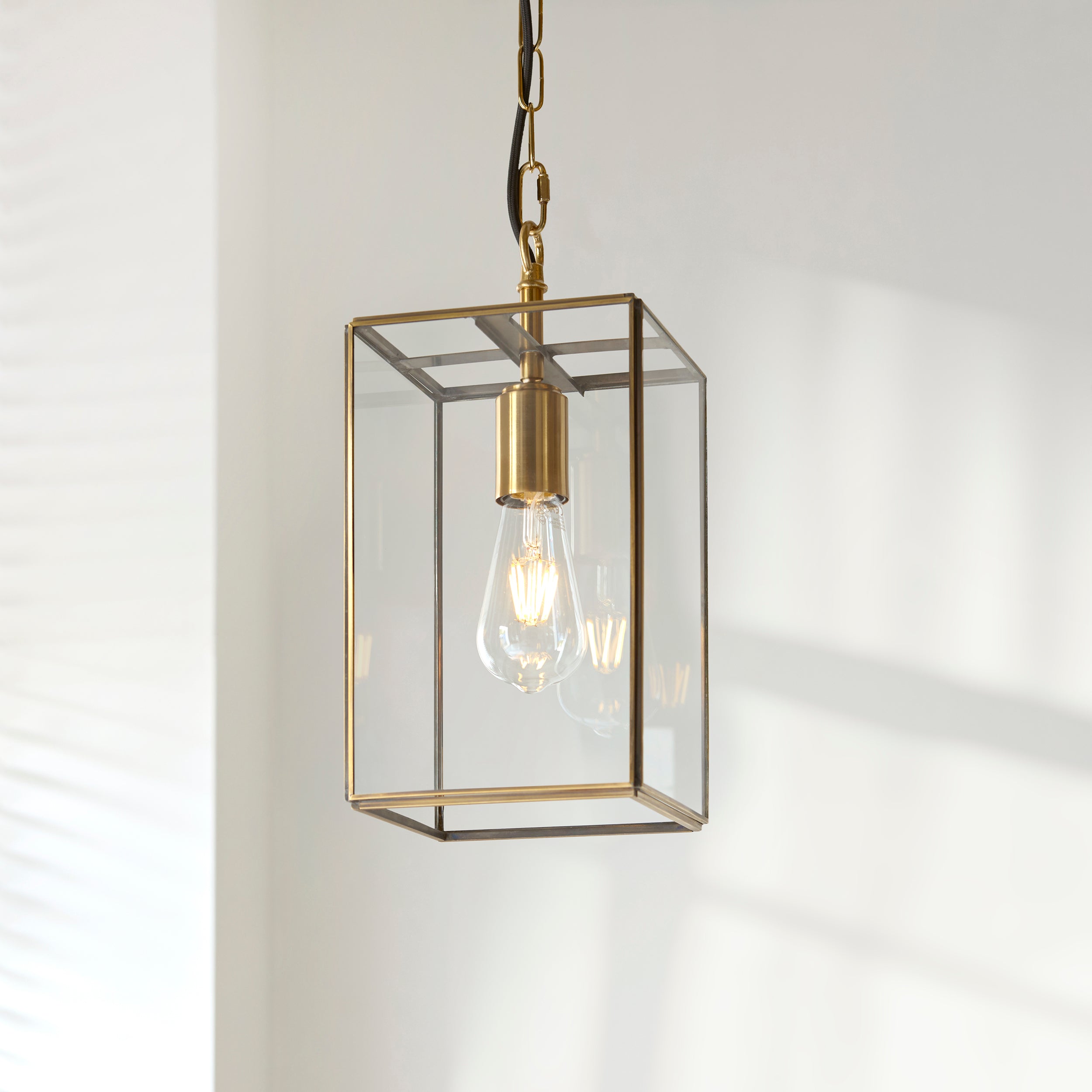 Endon Hammond Single Light Pendant - Antique Solid Brass, Brushed Aged Brass Plate & Clear Glass
