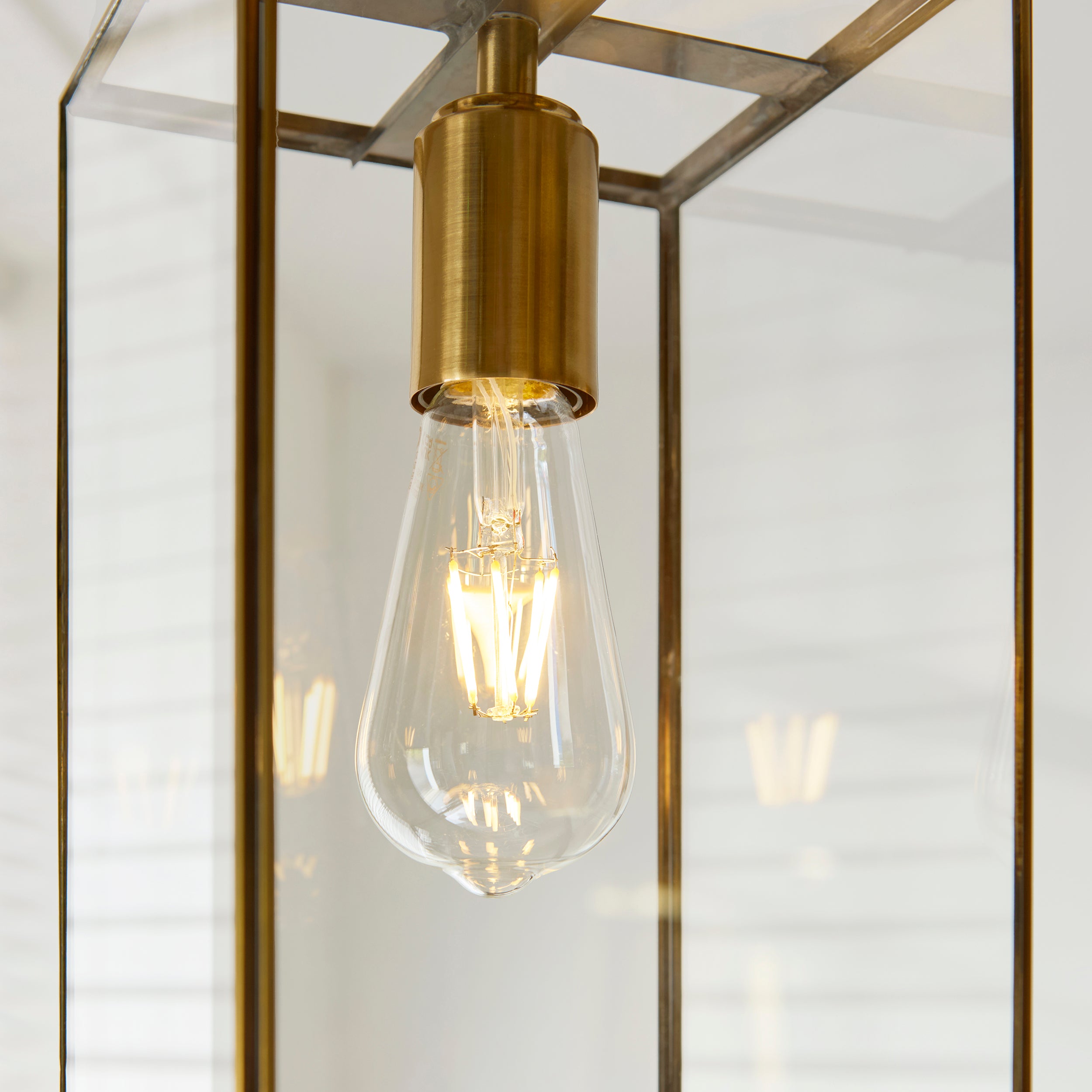 Endon Hammond Single Light Pendant - Antique Solid Brass, Brushed Aged Brass Plate & Clear Glass