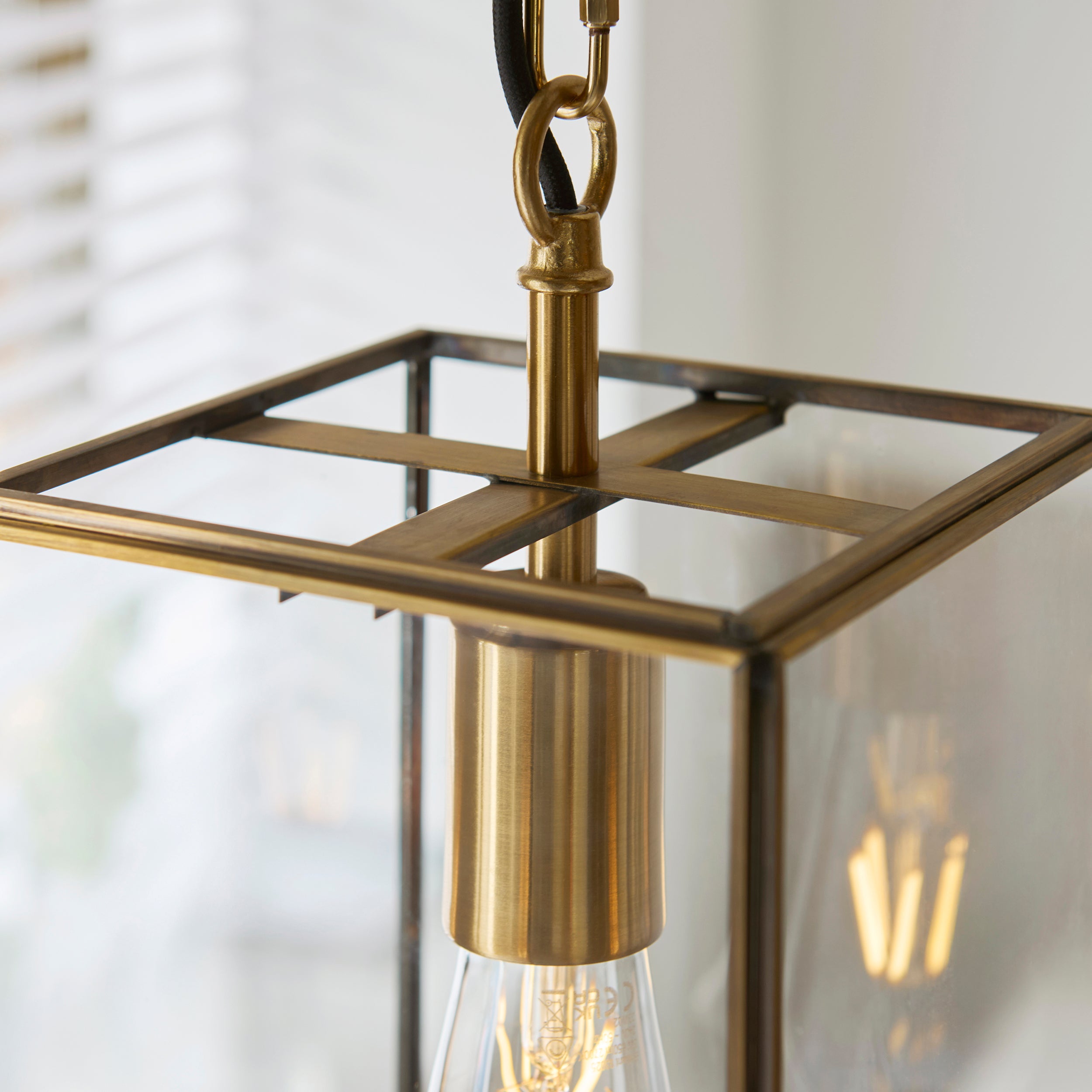 Endon Hammond Single Light Pendant - Antique Solid Brass, Brushed Aged Brass Plate & Clear Glass