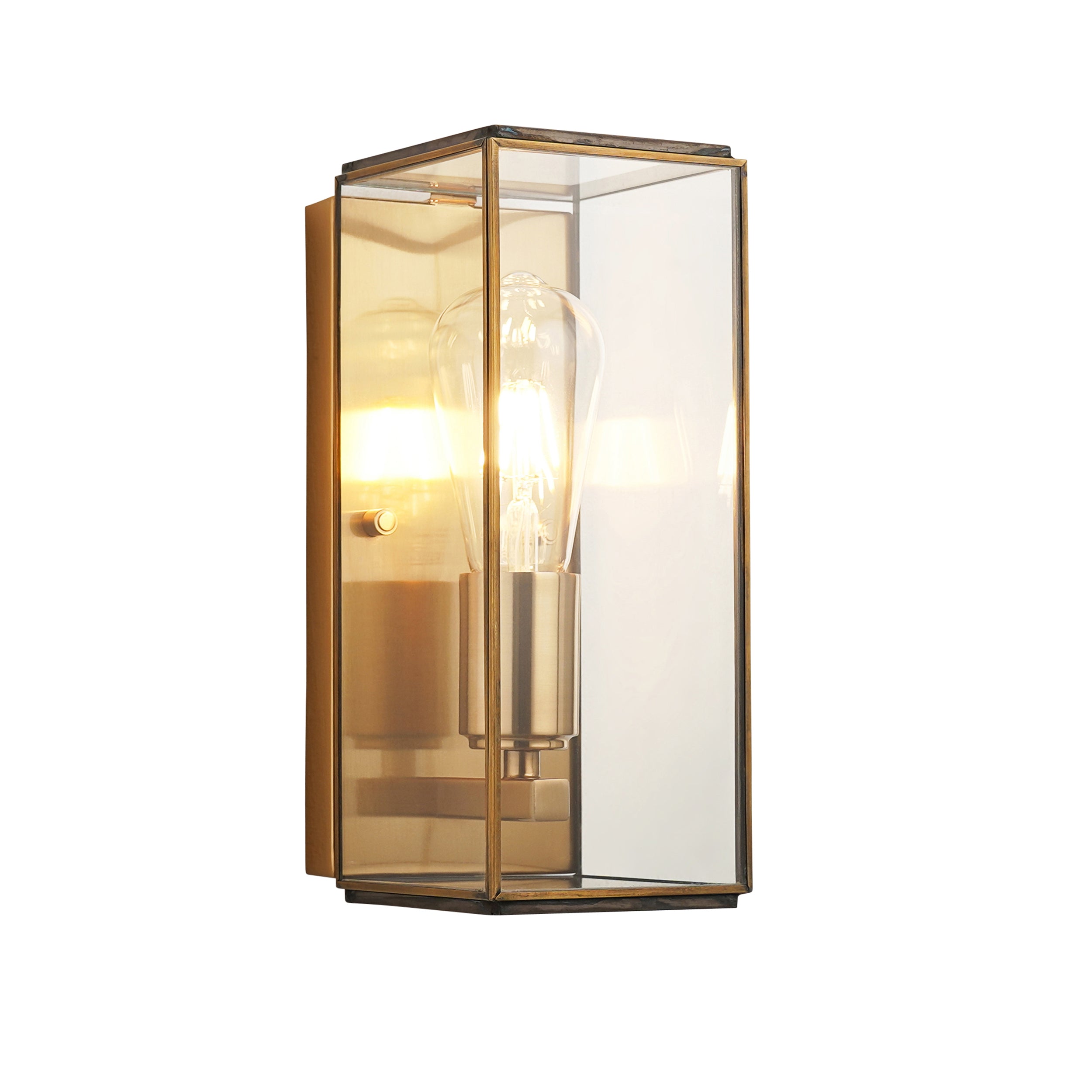 Endon Hammond Wall Light - Antique Solid Brass, Brushed Aged Brass Plate & Clear Glass