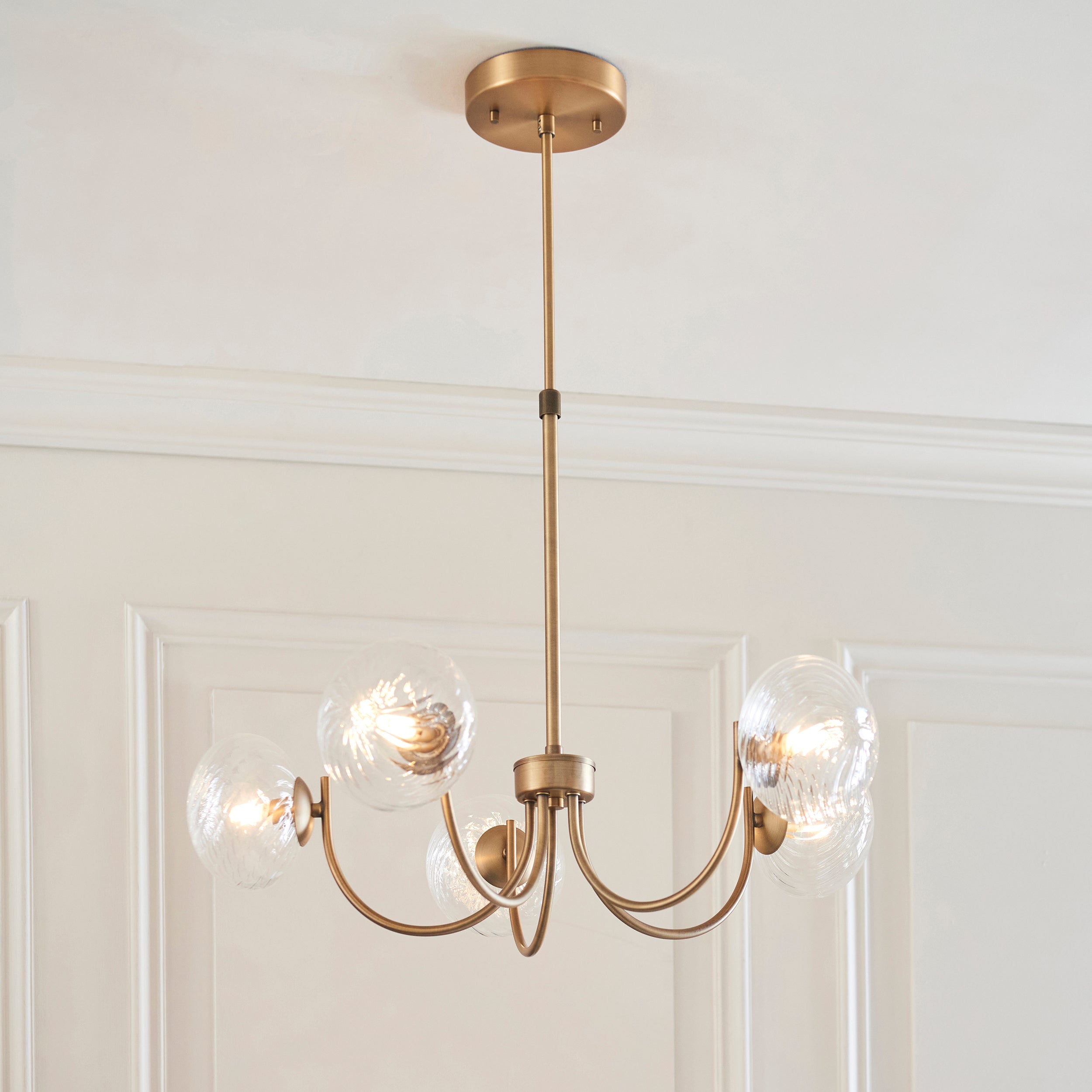 Endon Hague 5 Light Pendant - Warm Antique Brass Plate & Clear Spiral Glass