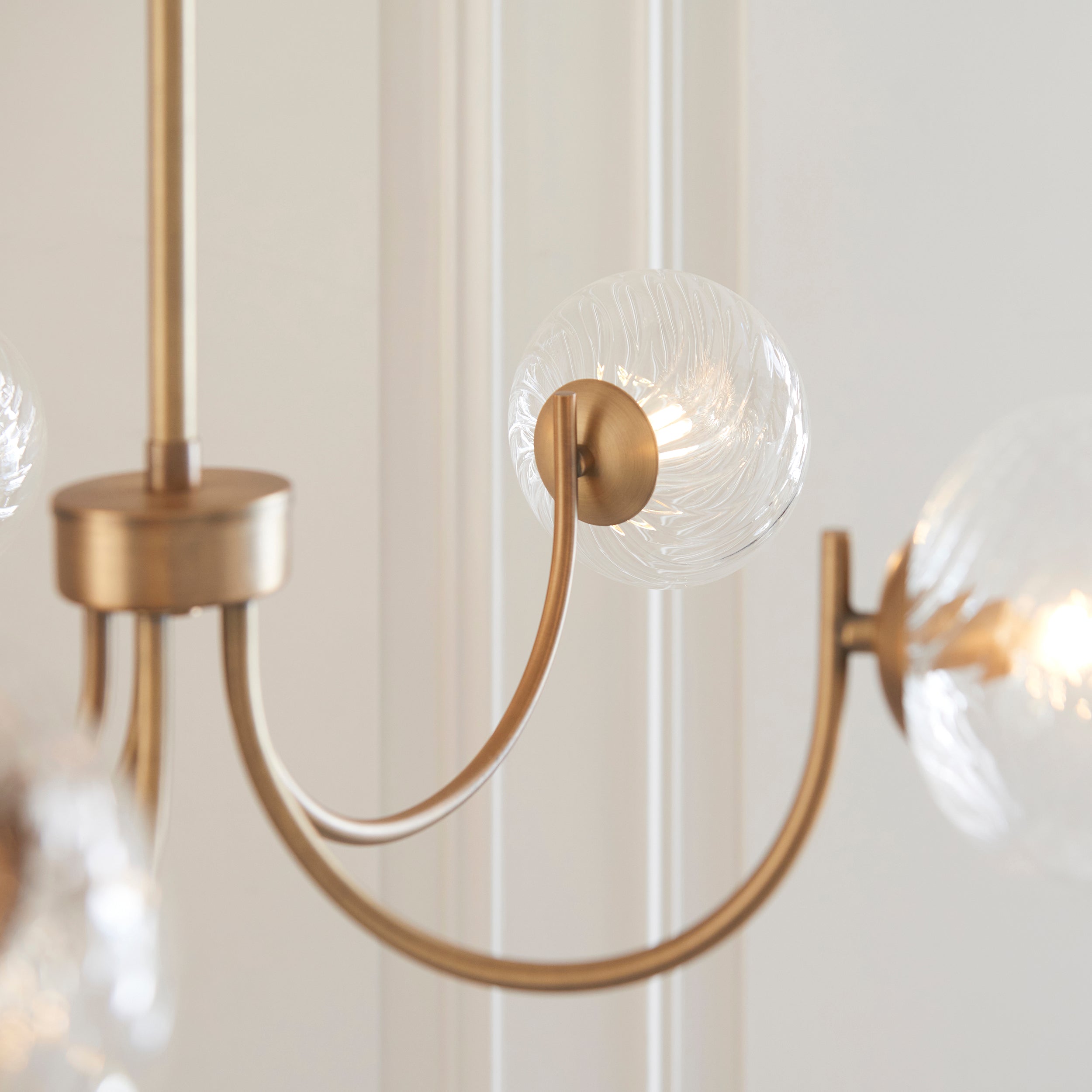 Endon Hague 5 Light Pendant - Warm Antique Brass Plate & Clear Spiral Glass