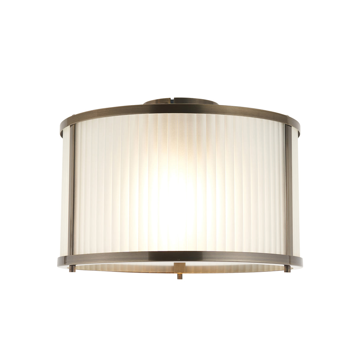 Endon Ridgeton Flush - Antique Brass Plate & Frosted Ribbed Glass