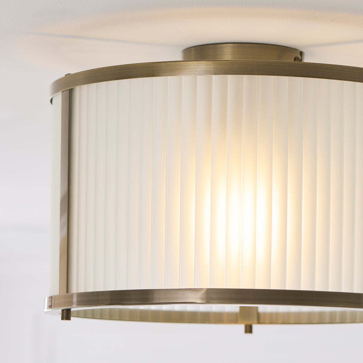 Endon Ridgeton Flush - Antique Brass Plate & Frosted Ribbed Glass