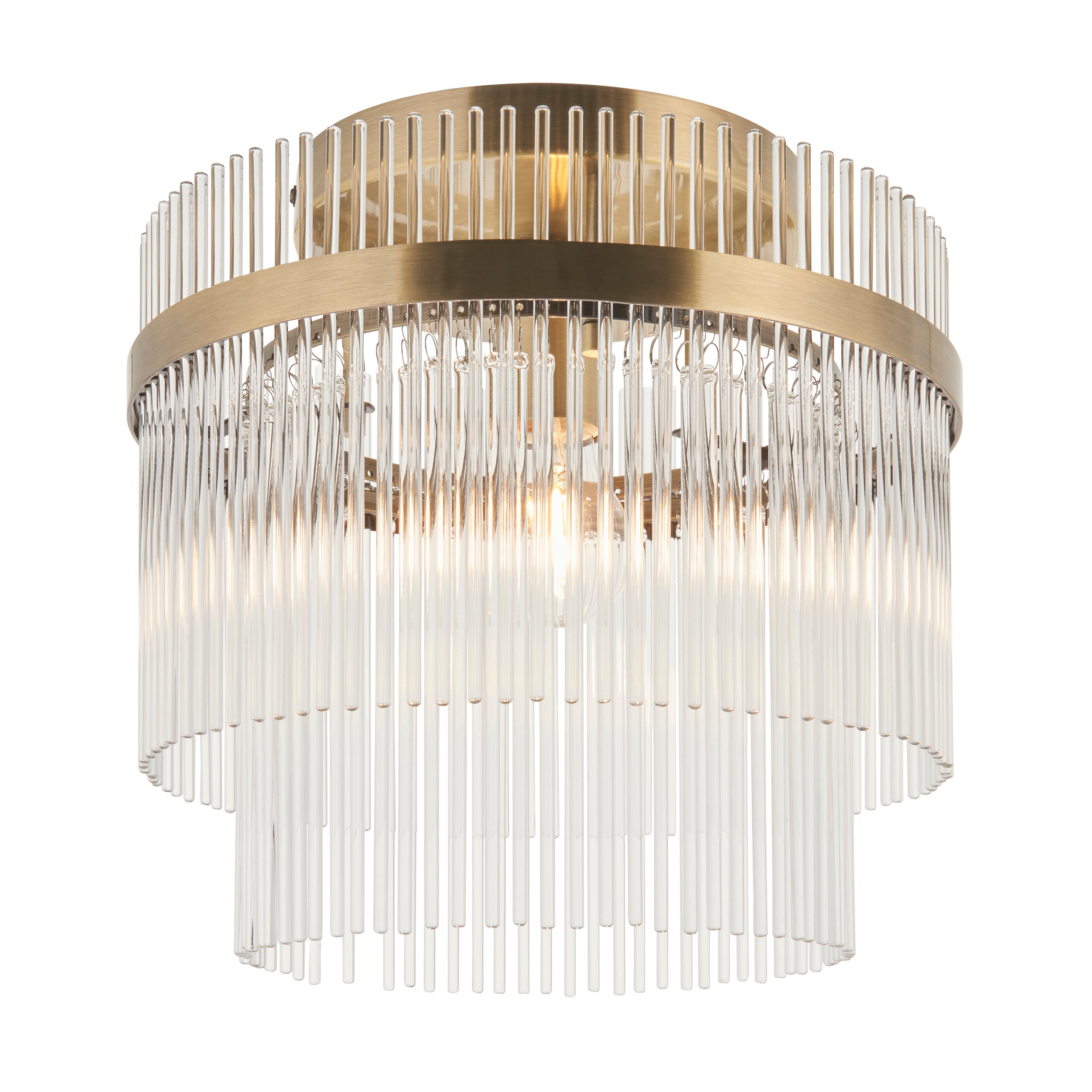Endon Marietta Flush Ceiling Light - Antique Brass Plate & Clear Glass