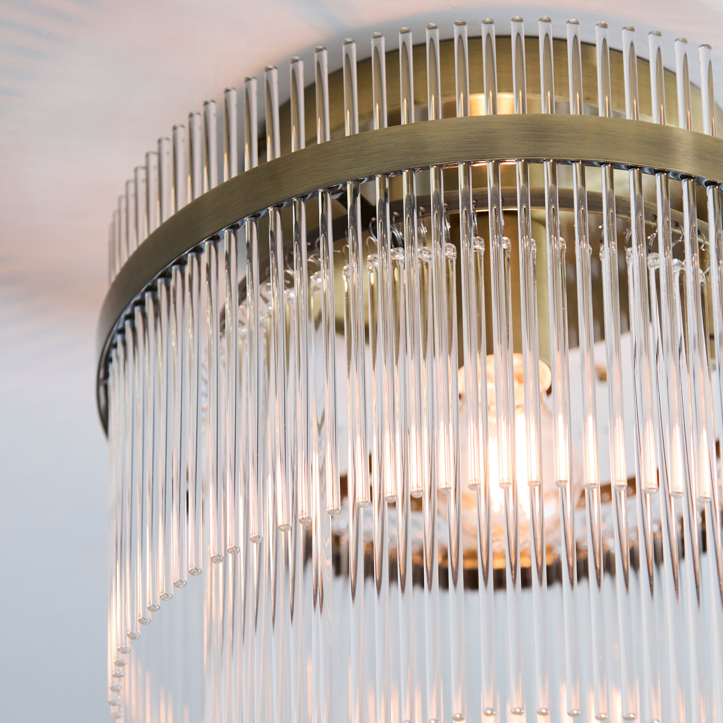 Endon Marietta Flush Ceiling Light - Antique Brass Plate & Clear Glass