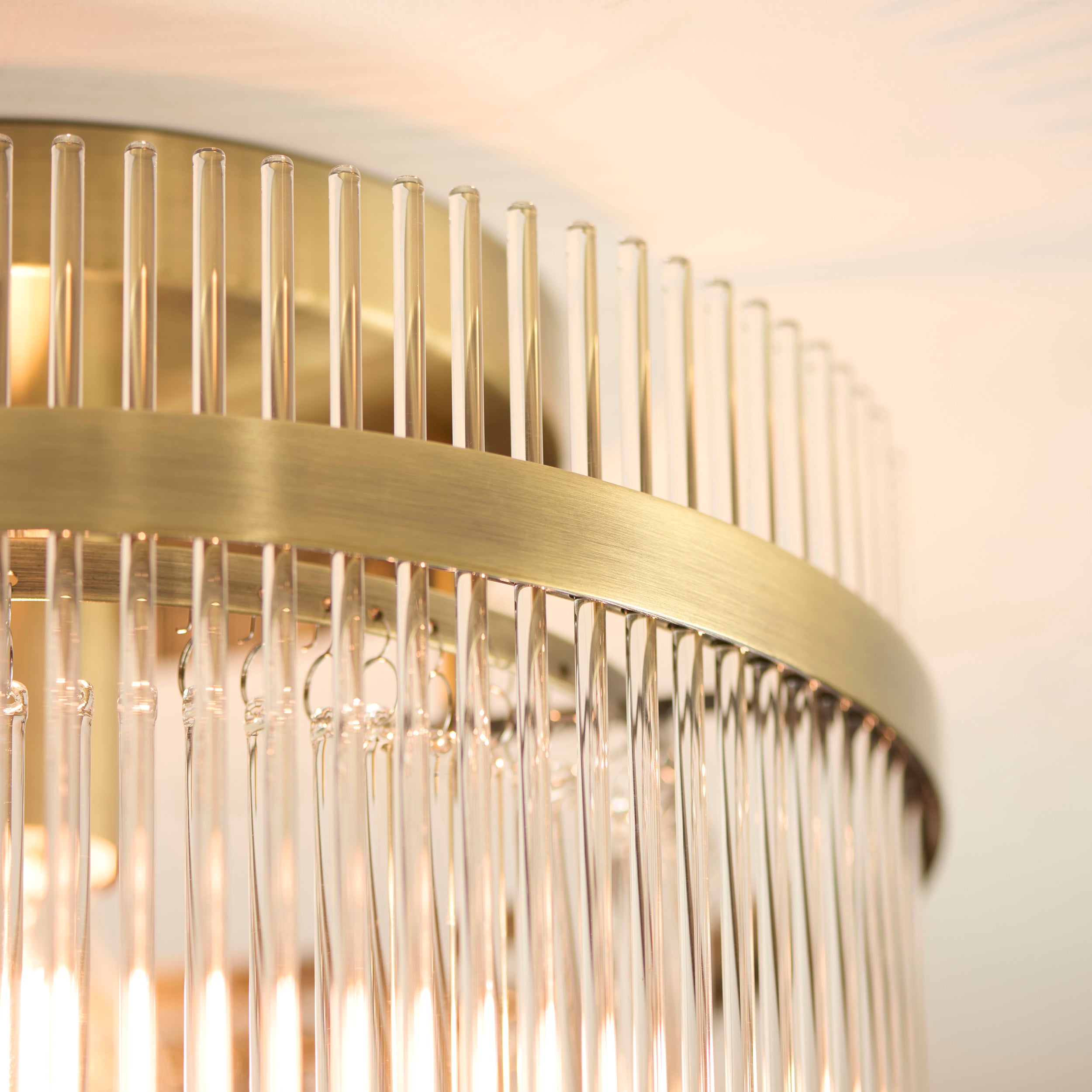 Endon Marietta Flush Ceiling Light - Antique Brass Plate & Clear Glass