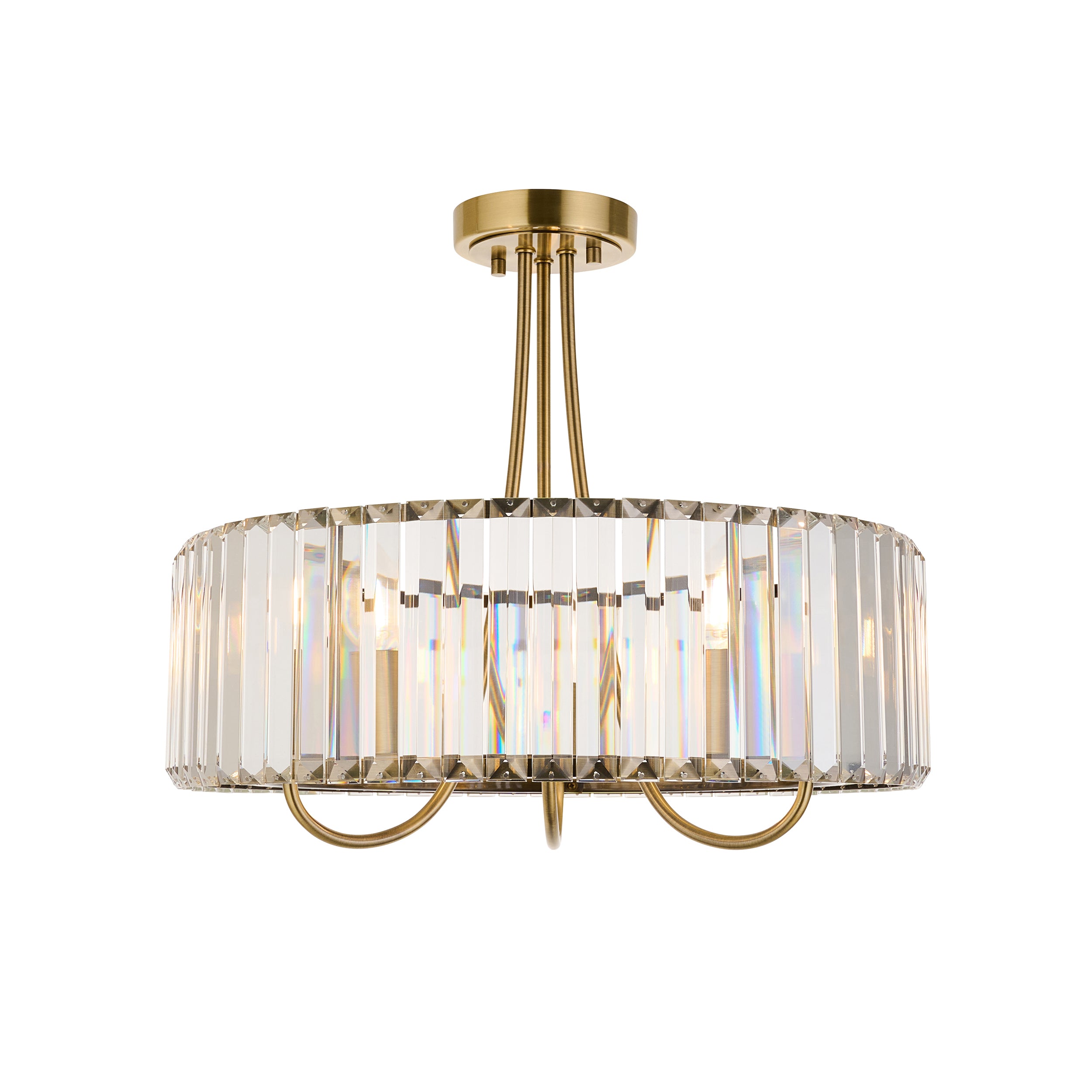 Endon Visconti 3 Light Semi Flush Ceiling Light - Antique Brass Plate & Clear Glass