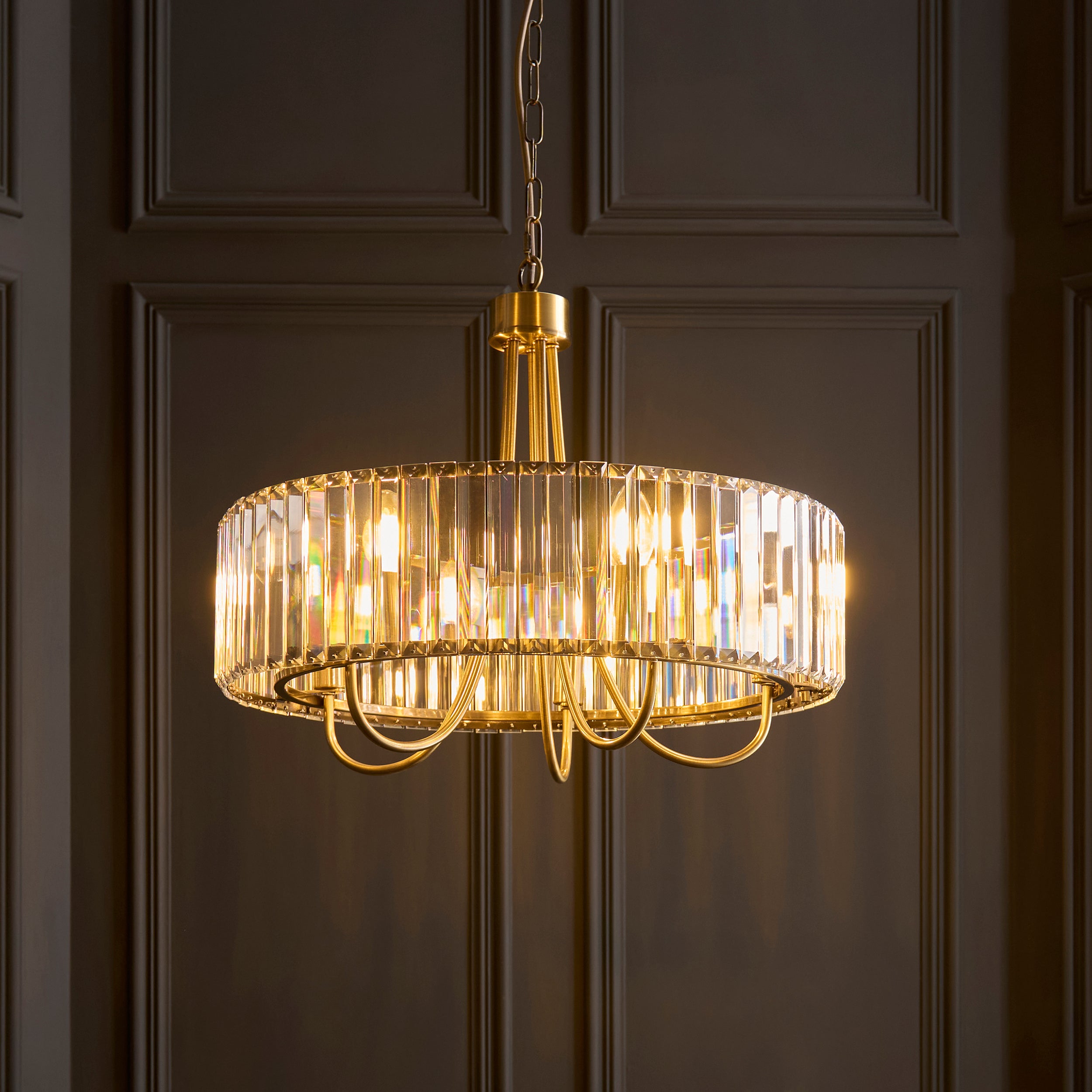 Endon Visconti 5 Light Pendant  - Antique Brass Plate & Clear Glass