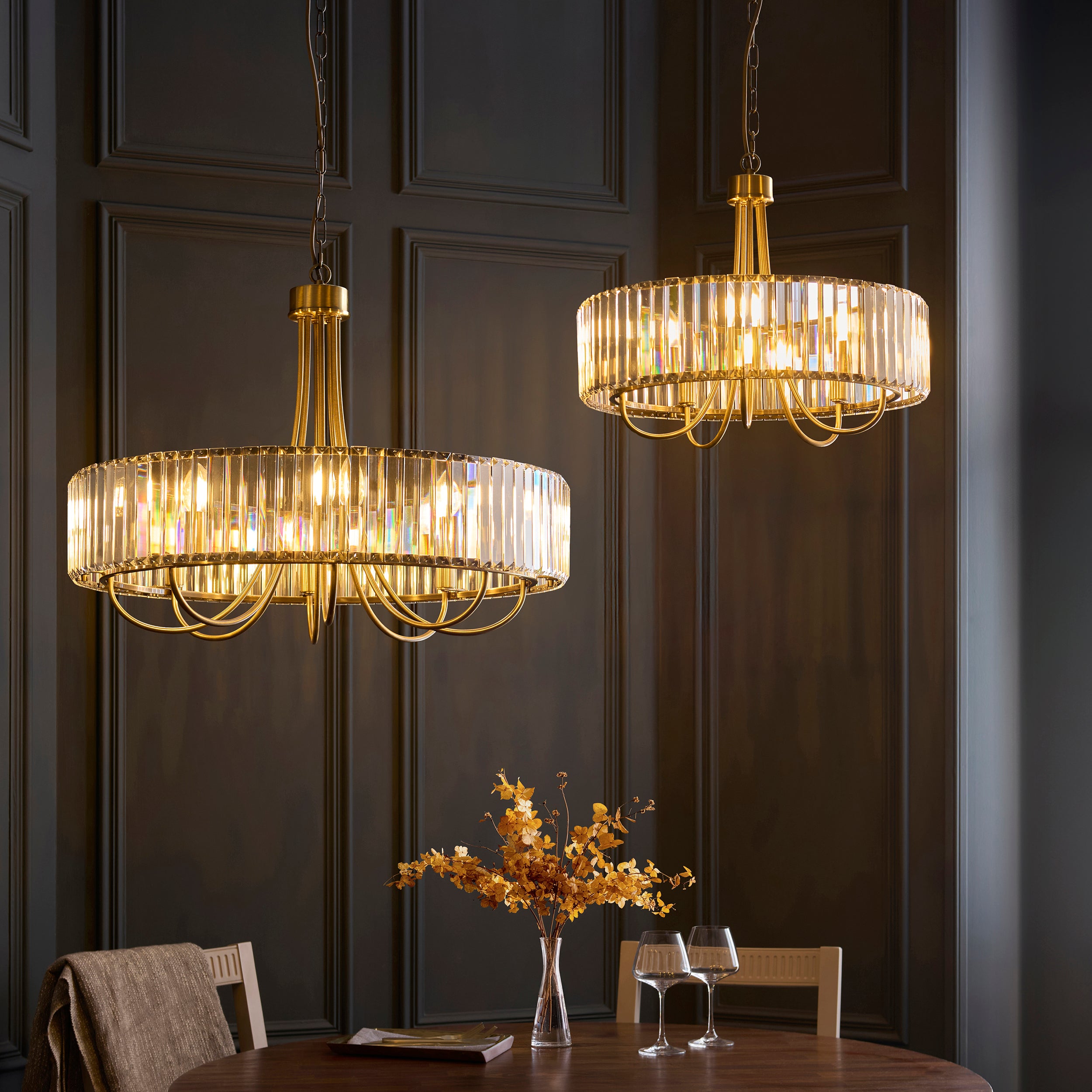 Endon Visconti 5 Light Pendant  - Antique Brass Plate & Clear Glass