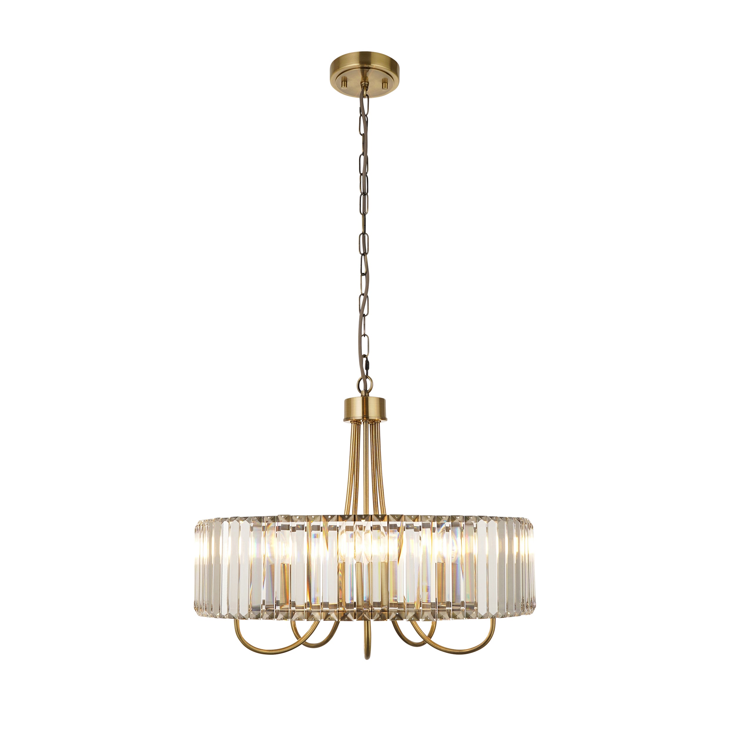 Endon Visconti 5 Light Pendant  - Antique Brass Plate & Clear Glass