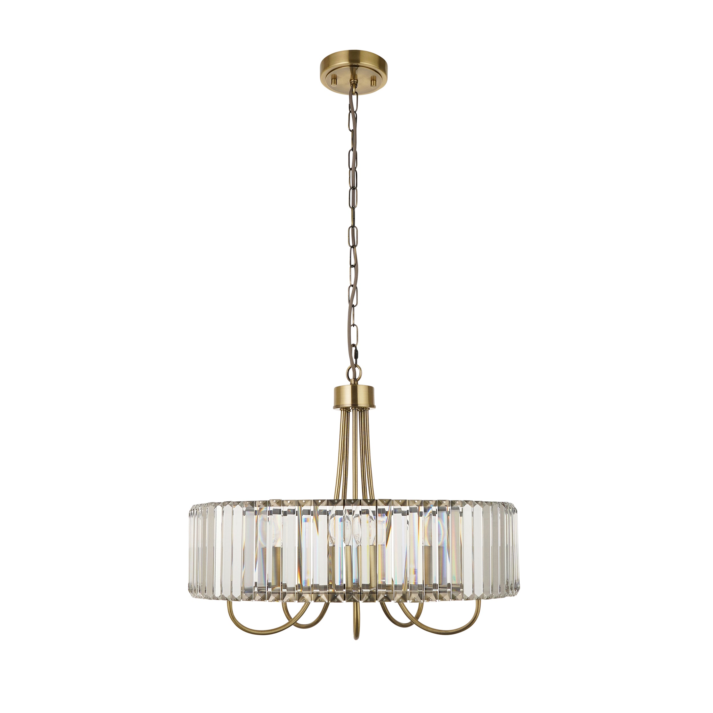Endon Visconti 5 Light Pendant  - Antique Brass Plate & Clear Glass