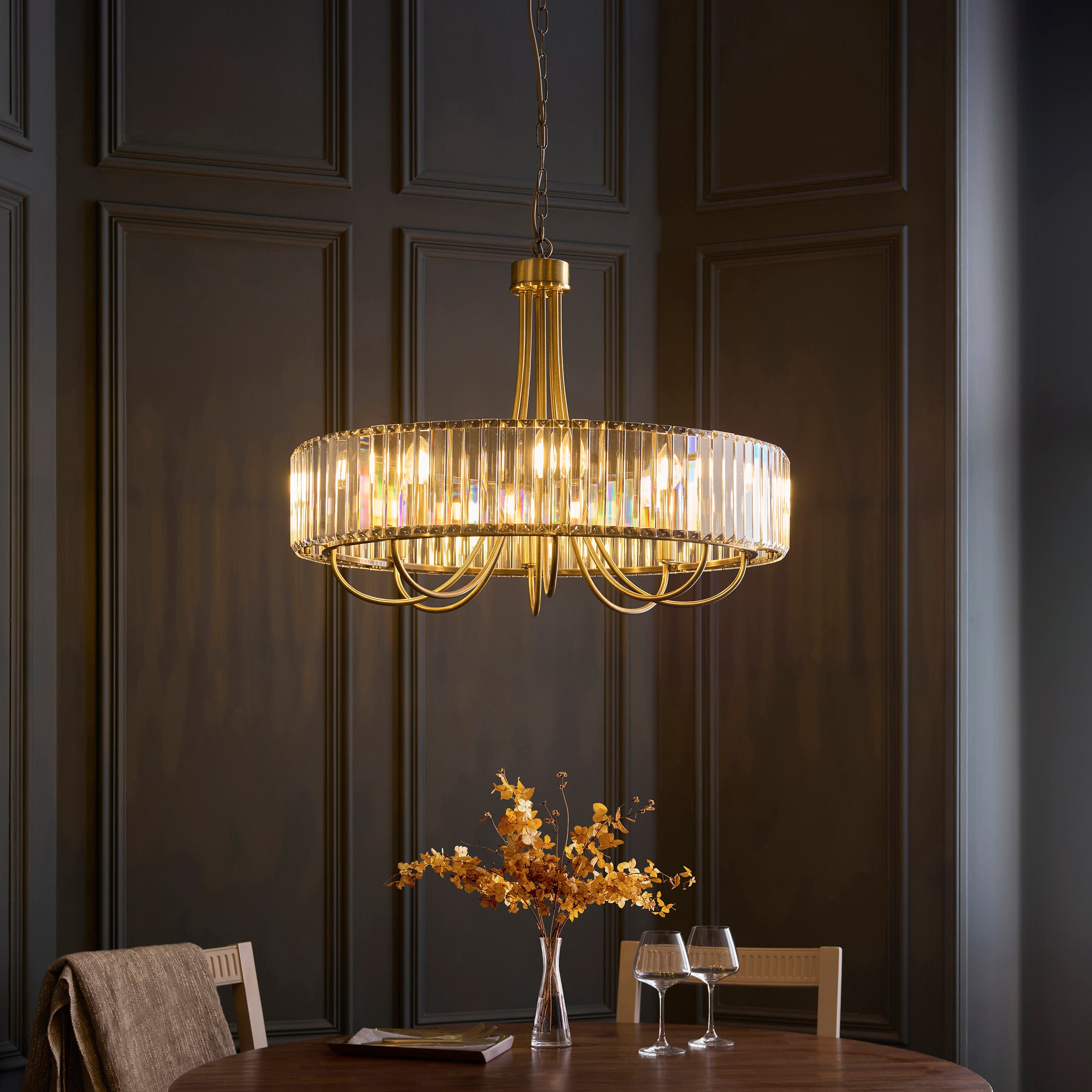 Endon Visconti 8 Light Pendant - Antique Brass Plate & Clear Glass