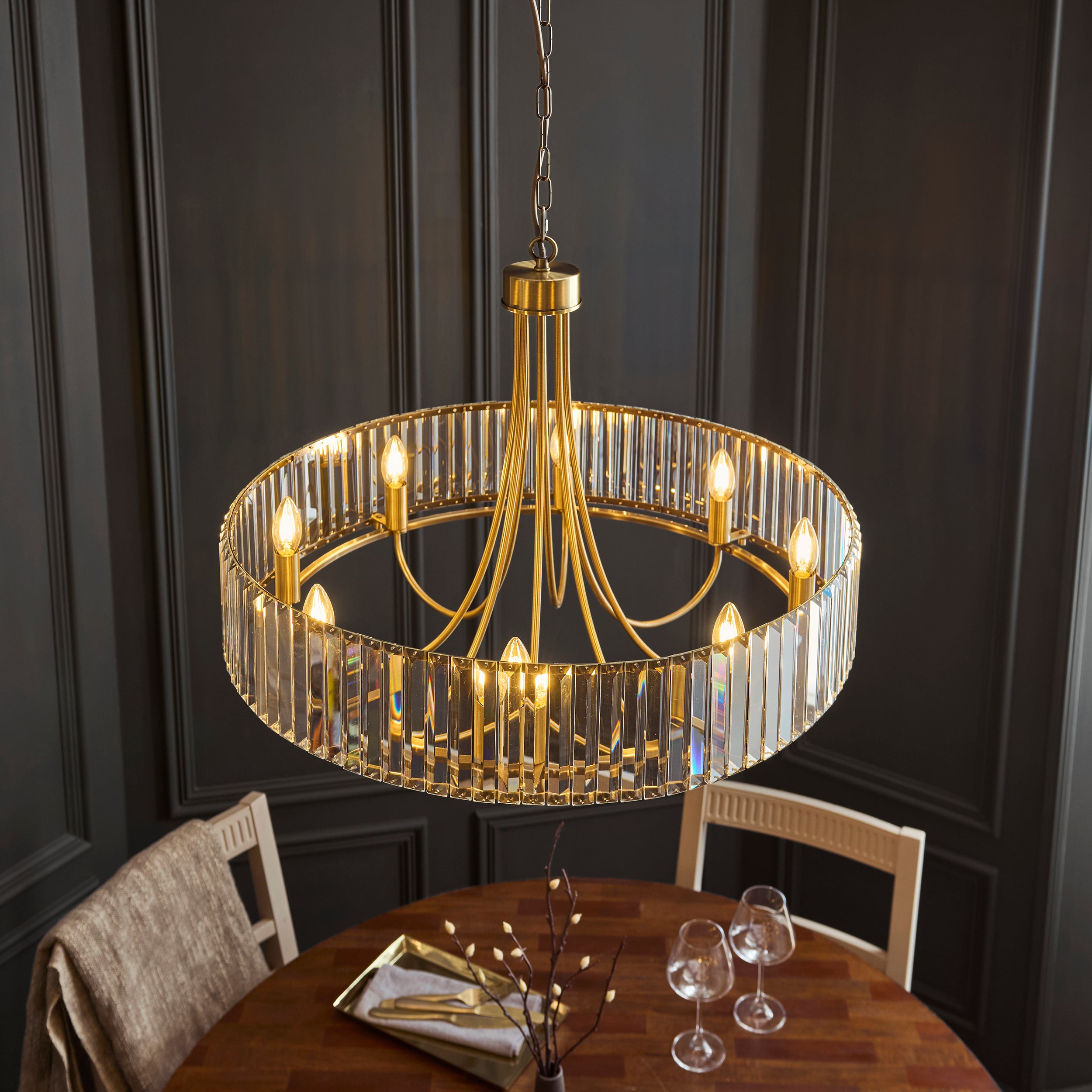 Endon Visconti 8 Light Pendant - Antique Brass Plate & Clear Glass